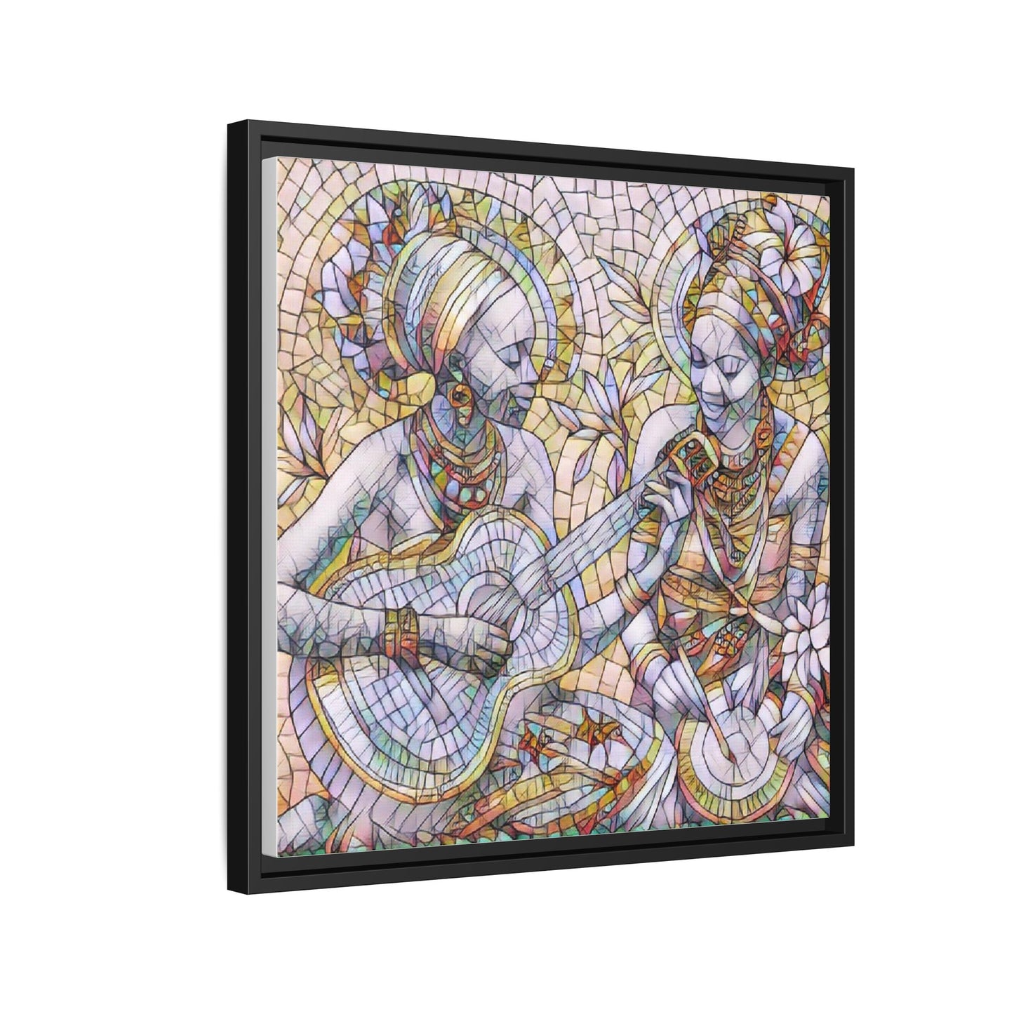 Framed Canvas Art – Colorful Mosaic Musicians Wall Decor