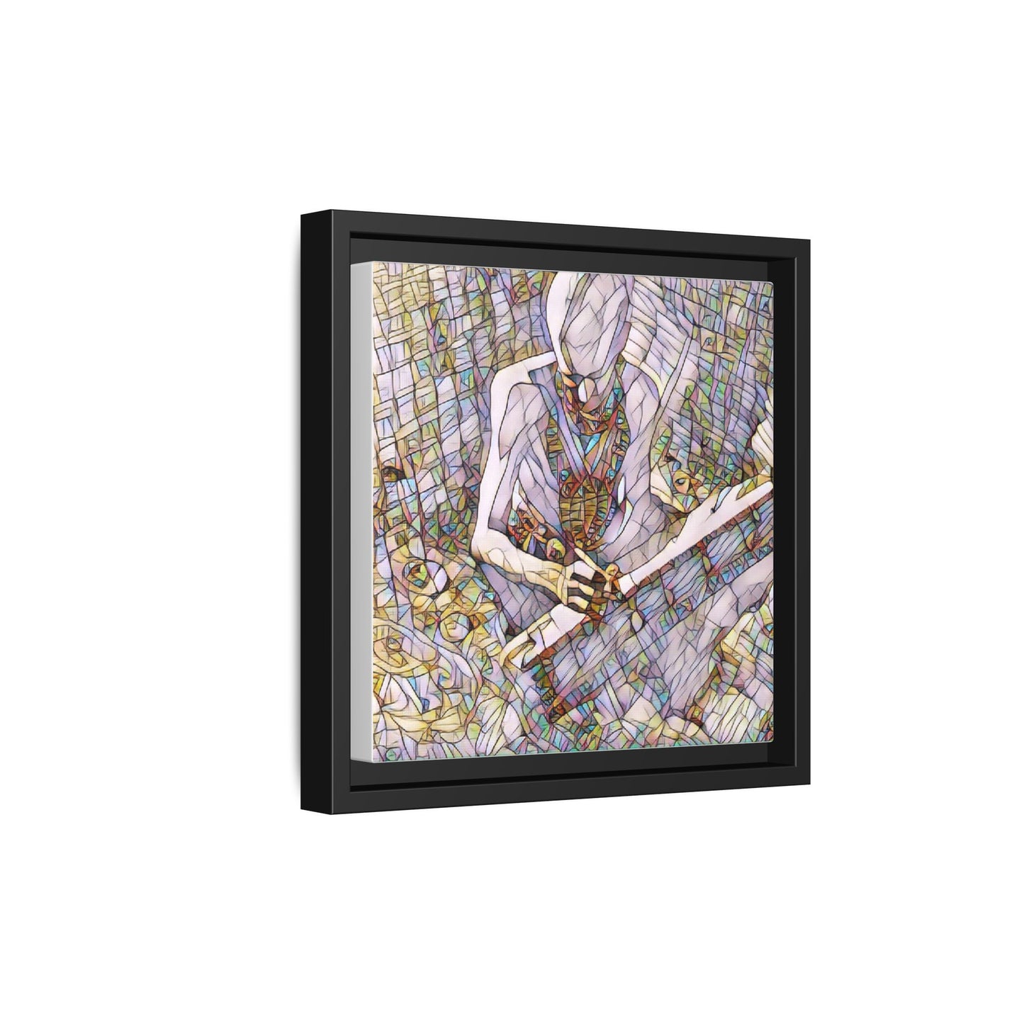 Abstract Fantasy Warrior Matte Framed Canvas — Colorful Stained-Glass Style Art