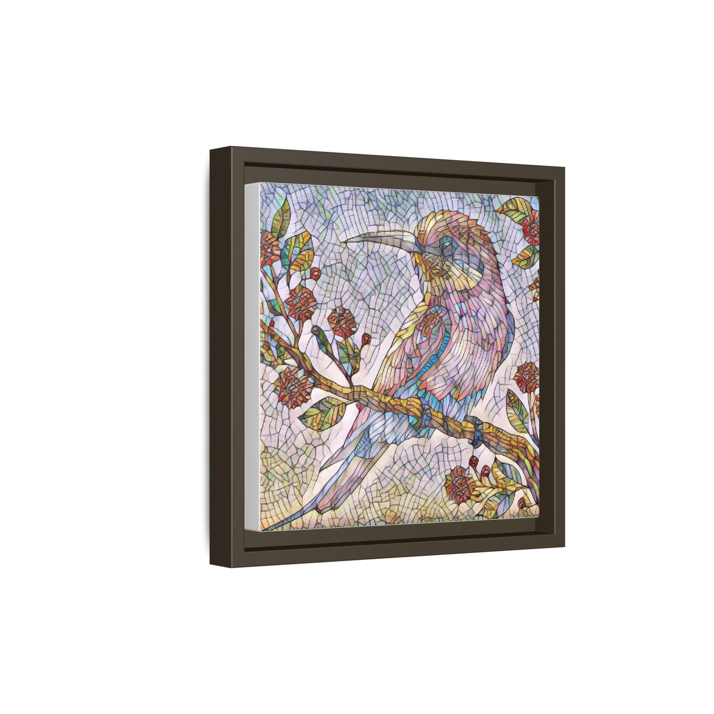 Framed Mosaic Bird Art Print — Colorful Kookaburra Wall Canvas