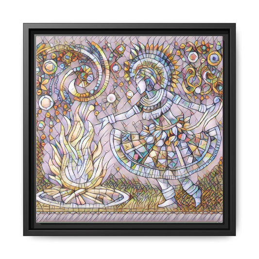 Bohemian Fire Dancer Framed Canvas Art — Colorful Folk Mosaic Wall Decor