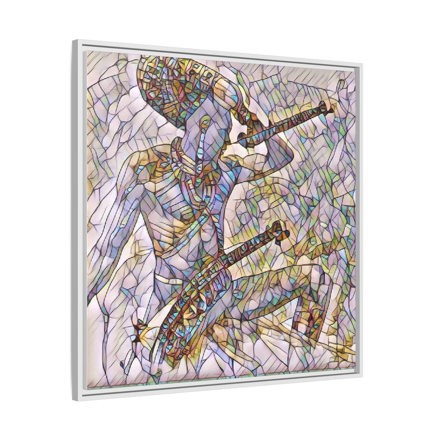 Stained Glass Blue Musician — Framed Matte Canvas Art