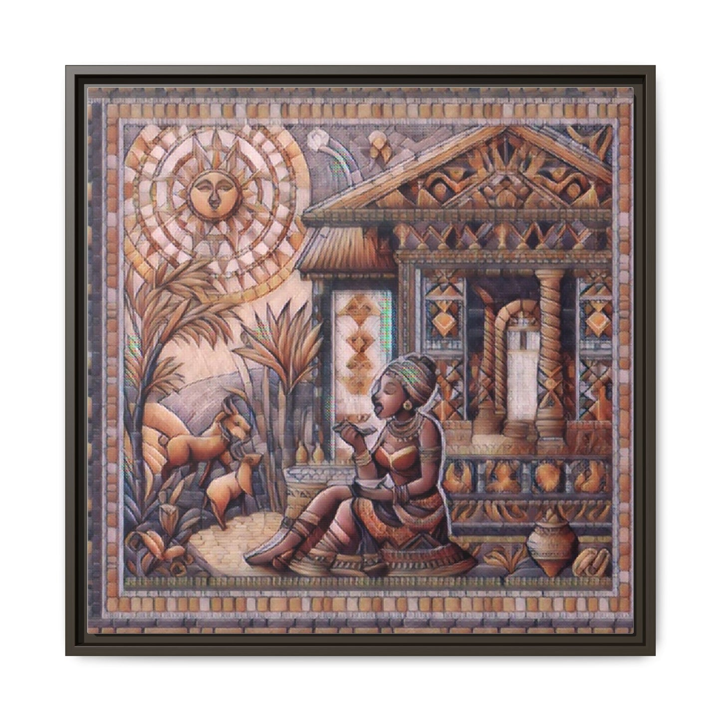 Egyptian Goddess Mosaic Framed Canvas Art — Colorful Ancient Ritual Wall Decor