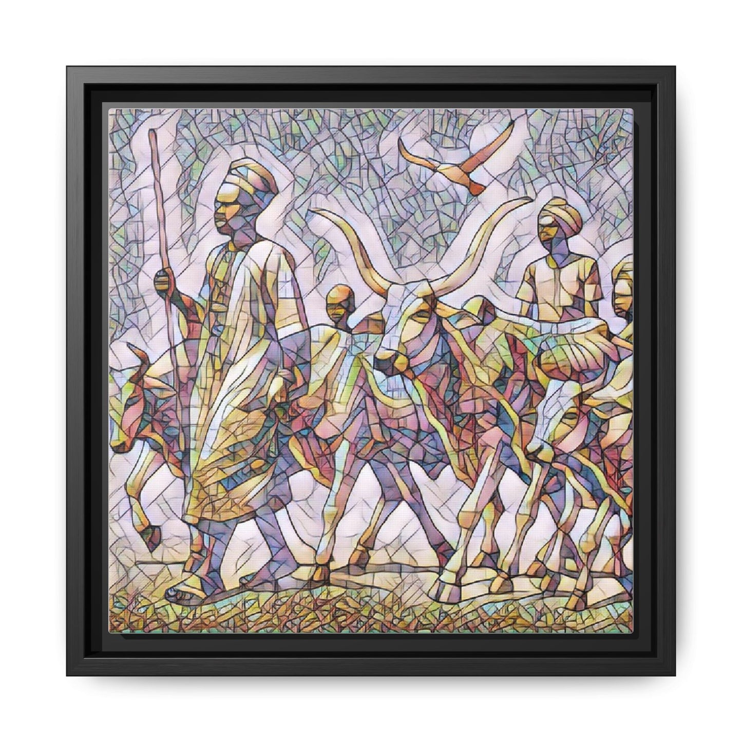 Framed Matte Canvas: Colorful African Herdsmen Art Print