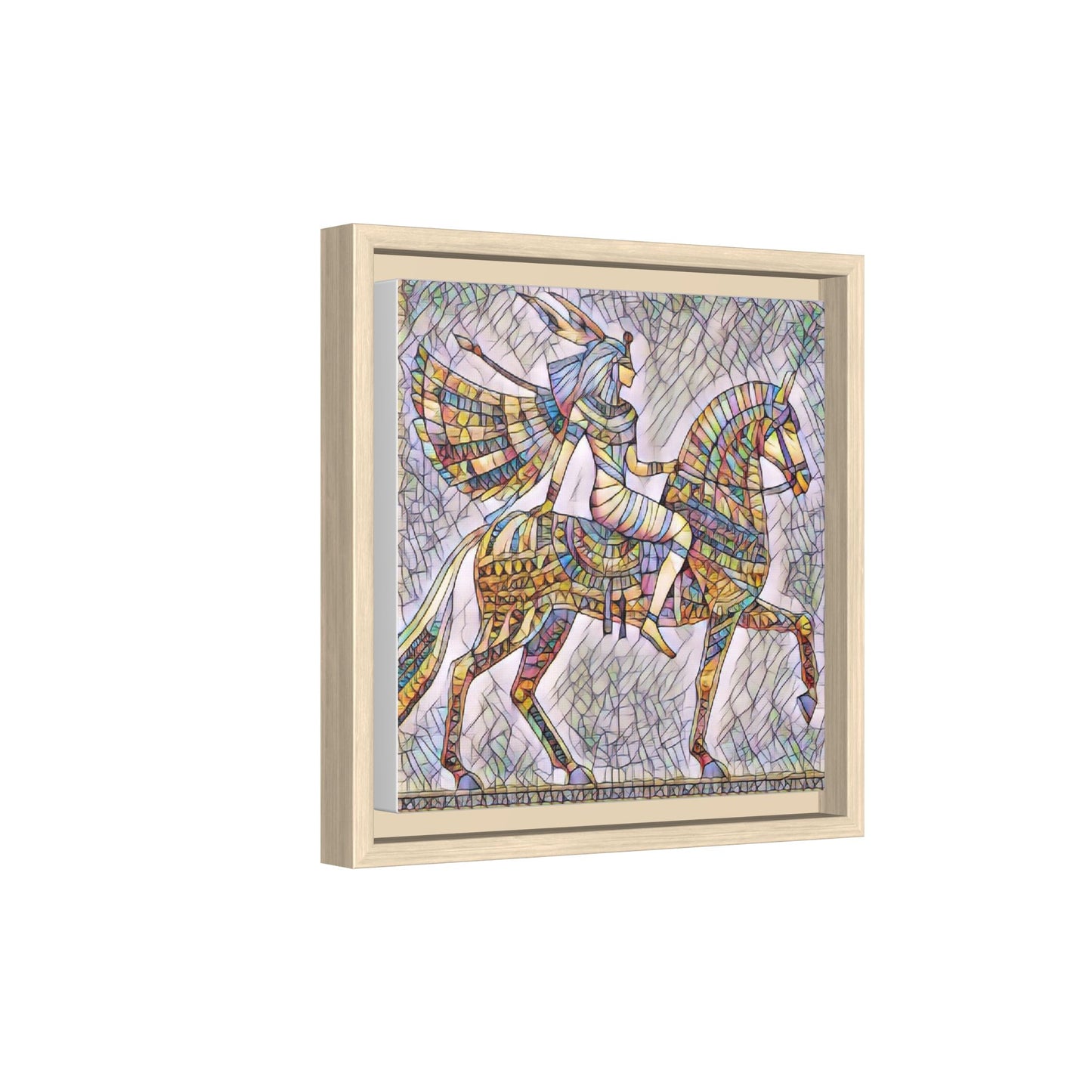 Stained-Glass Style Egyptian Horseman Framed Canvas Print