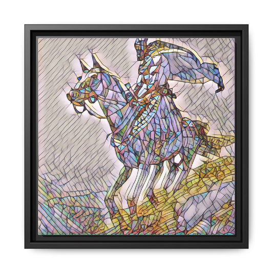 Stained-Glass Cowboy Horse Matte Framed Canvas Art