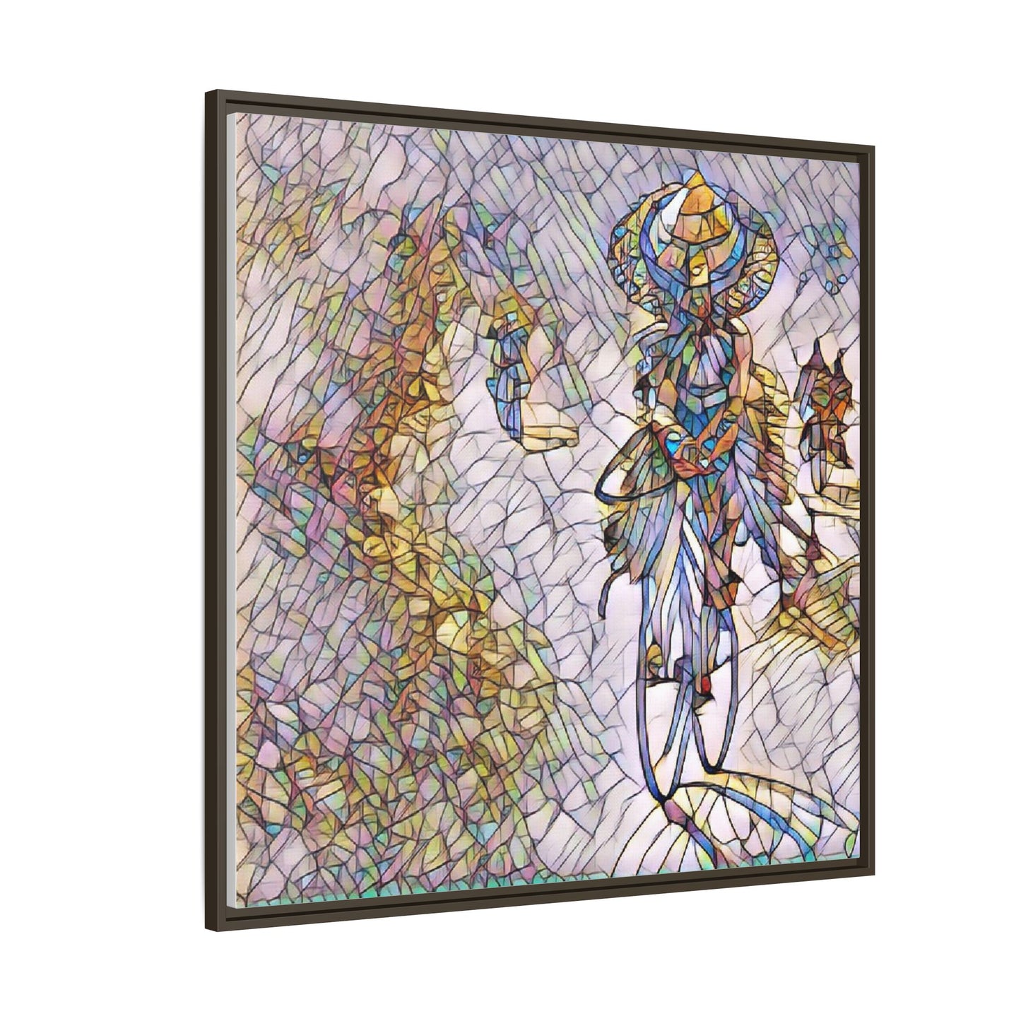 Abstract Cyclist Stained-Glass Art Print — Framed Matte Canvas