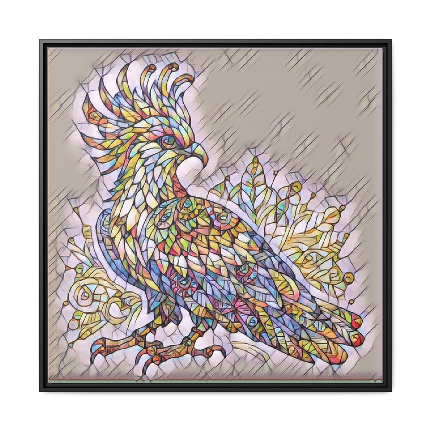 Colorful Stained-Glass Cockatoo Matte Framed Canvas
