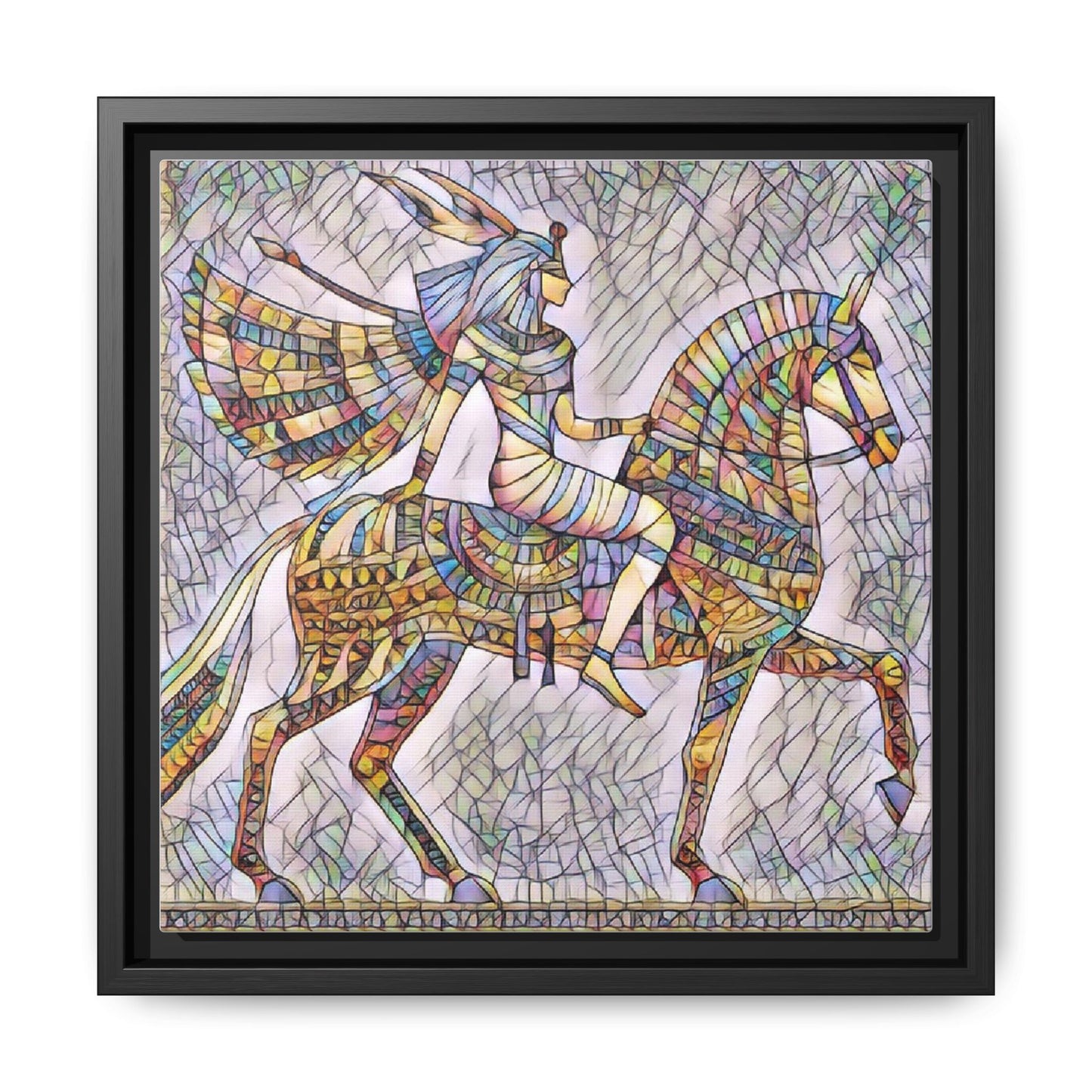 Stained-Glass Style Egyptian Horseman Framed Canvas Print