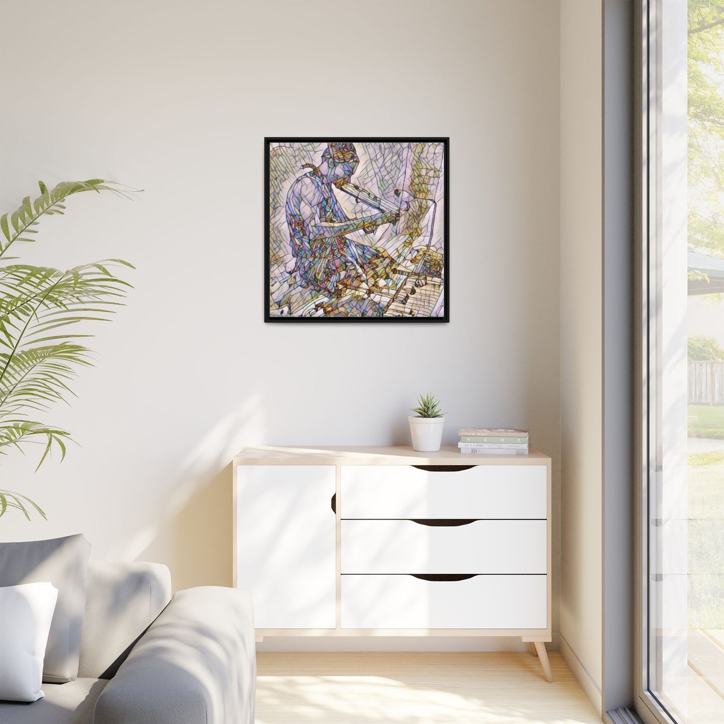 Abstract Violinist Matte Framed Canvas – Colorful Musical Art Print