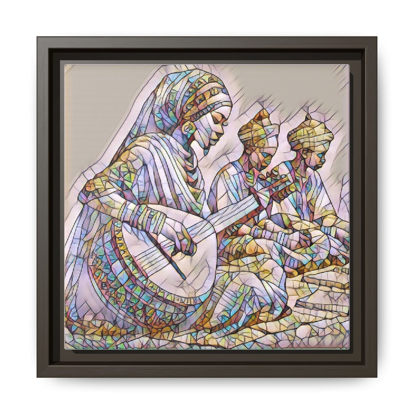 Framed Matte Canvas: Colorful Moroccan Musicians Wall Art