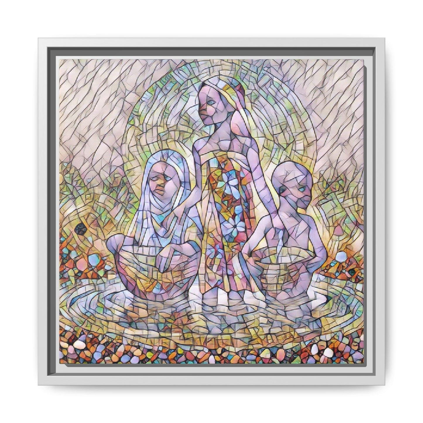 Framed Matte Canvas Art — Stained Glass Trio Women Illustration