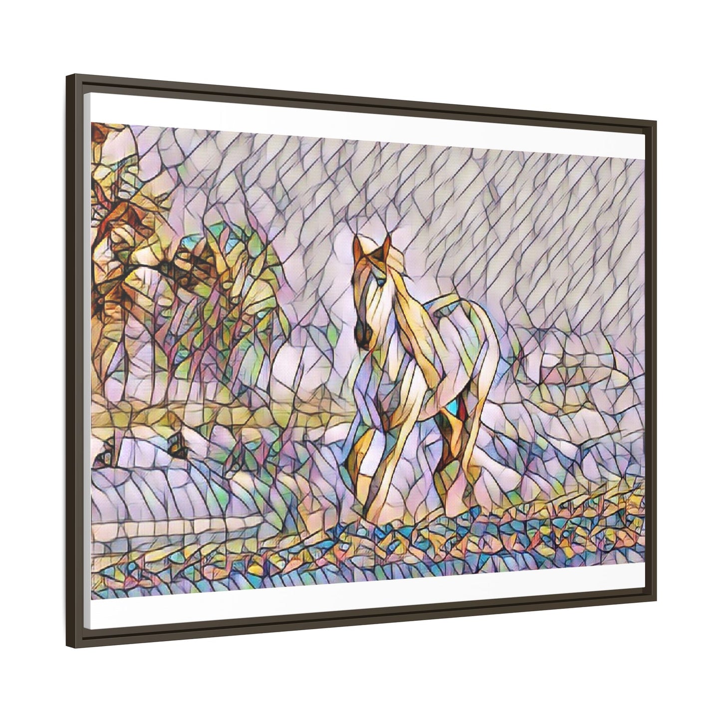 Abstract Stained-Glass Horse Matte Canvas Framed Wall Art