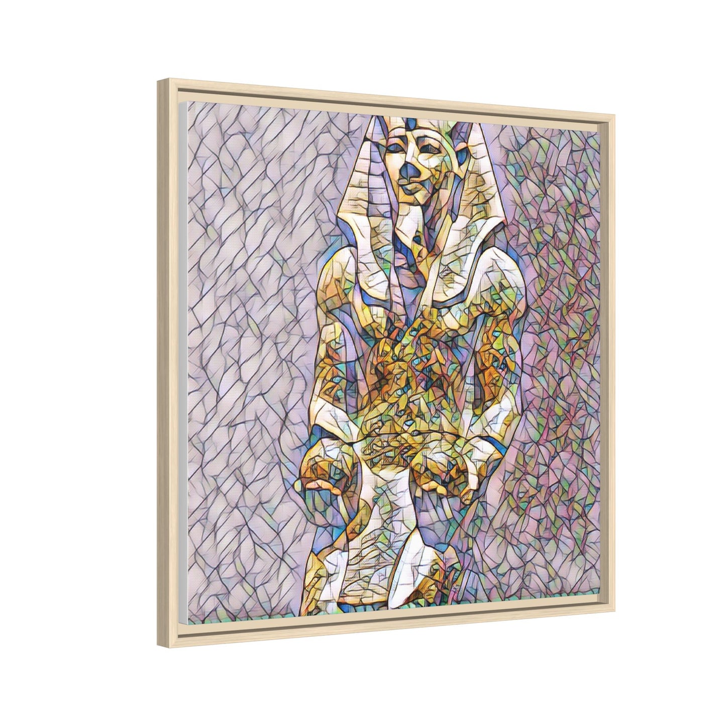 Framed Abstract Pharaoh Matte Canvas Wall Art — Multicolor Egyptian Statue Print