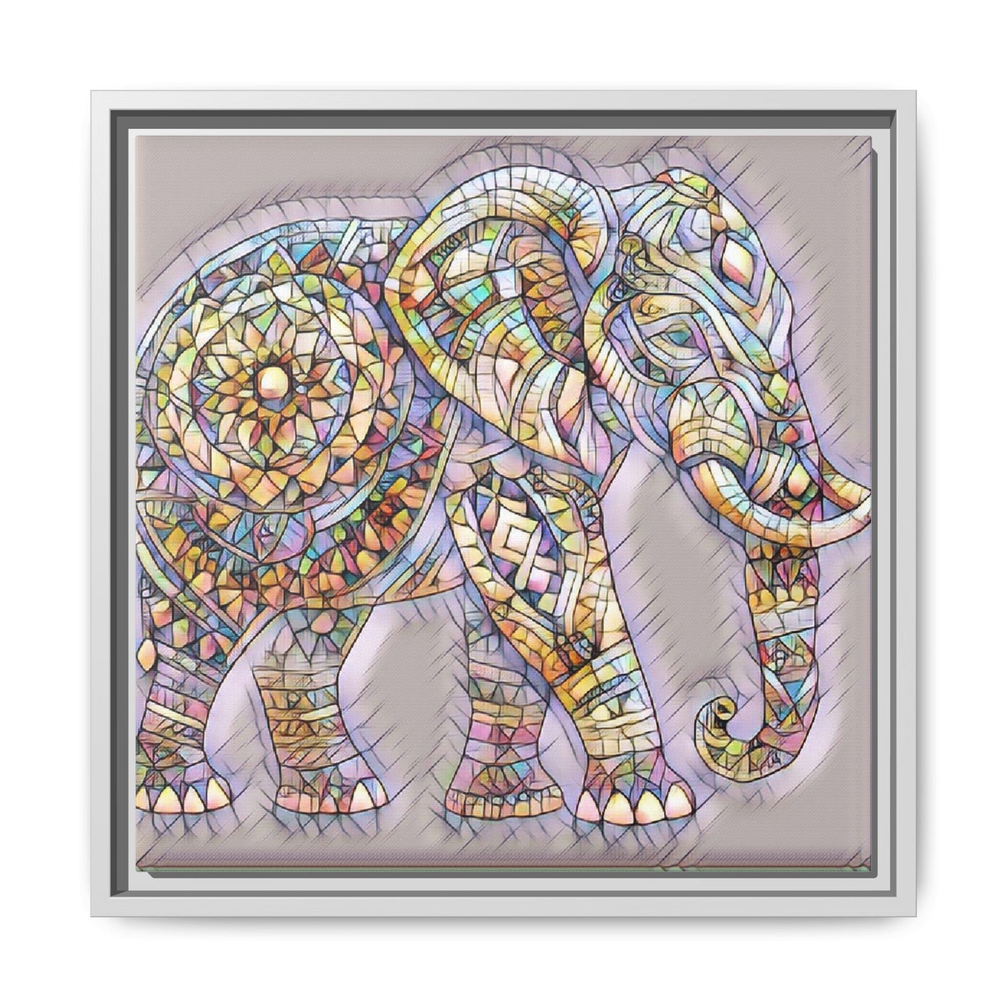 Colorful Mosaic Elephant Framed Canvas Print