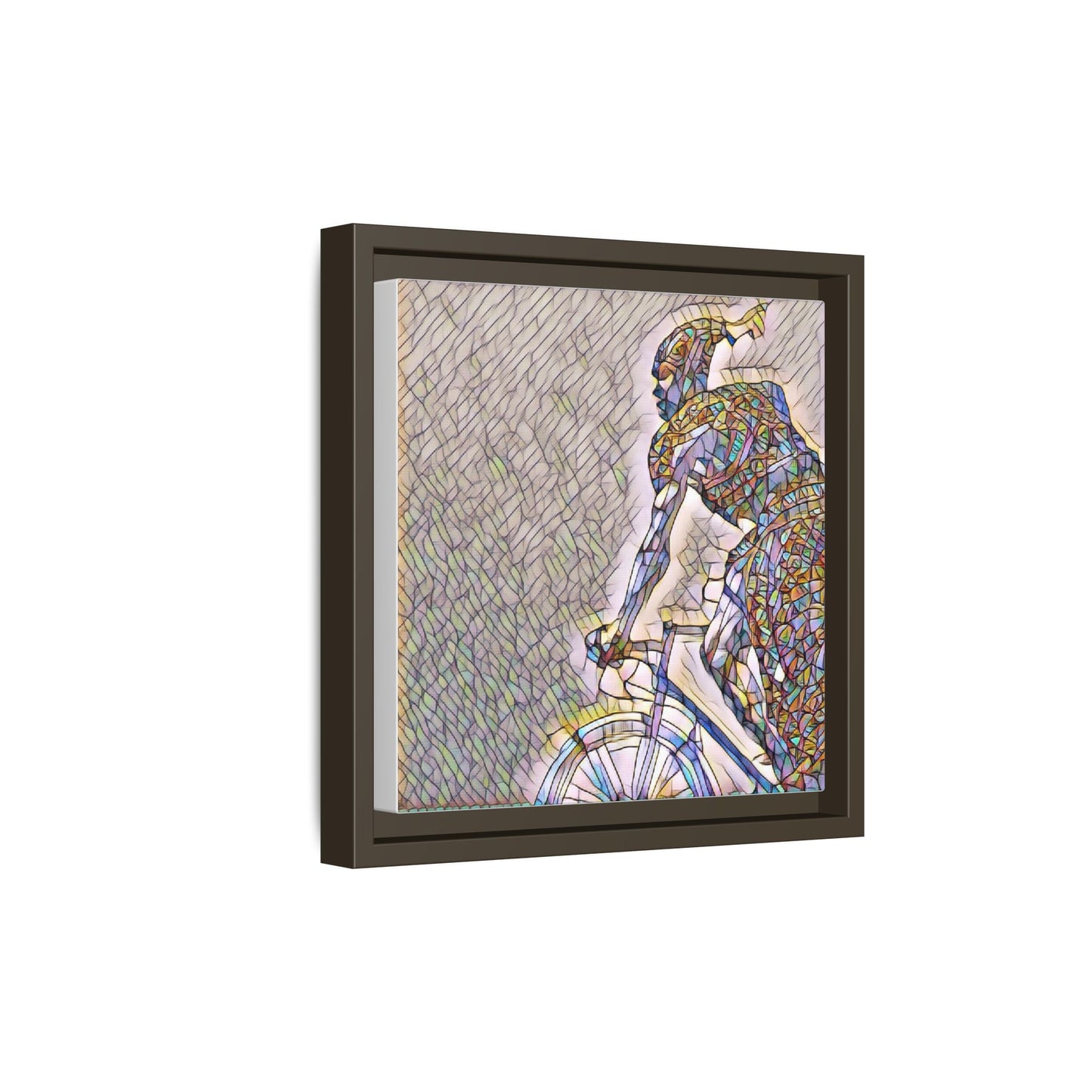 Cyclist Mosaic Matte Canvas Print — Framed Multicolor Bike Art