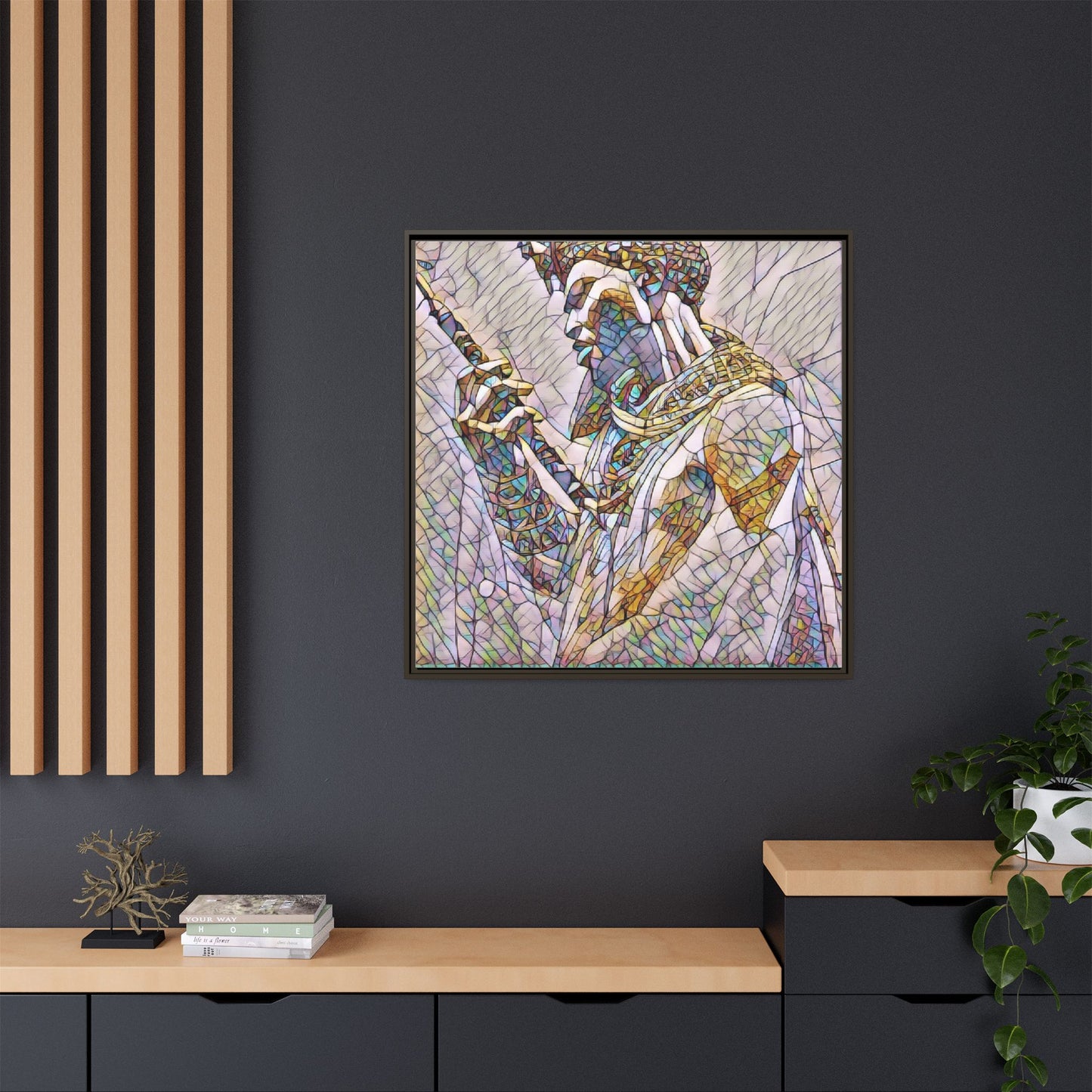 Egyptian Pharaoh Stained Glass Art — Framed Matte Canvas