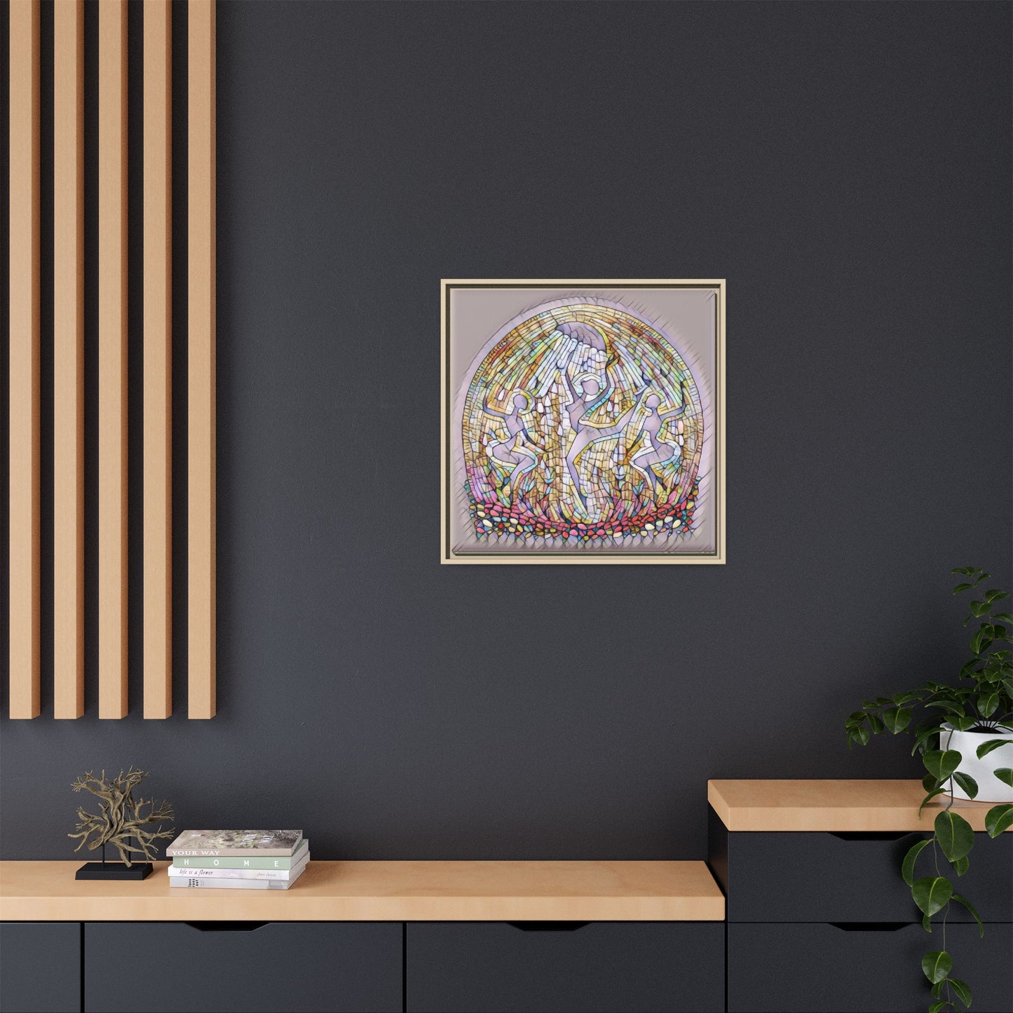Framed Canvas Art - Stained Glass Dance Trio (Matte Multi-Color)
