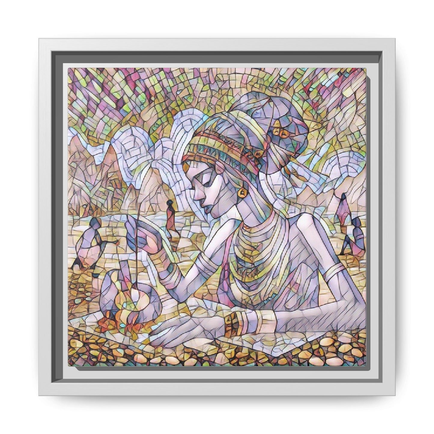 Framed Matte Canvas Art — Mosaic-Inspired Egyptian Woman Illustration