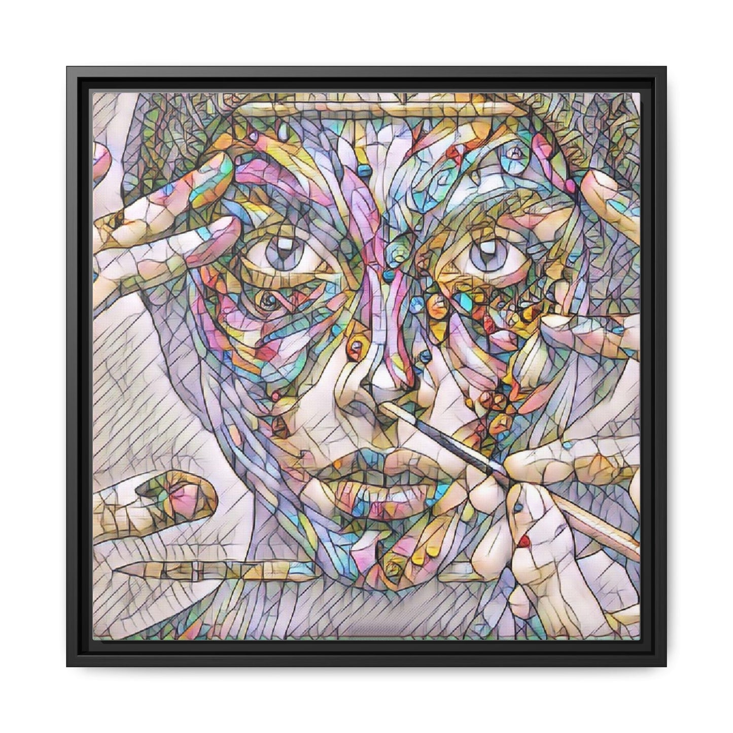 Framed Abstract Mosaic Face Canvas — Colorful Modern Wall Art