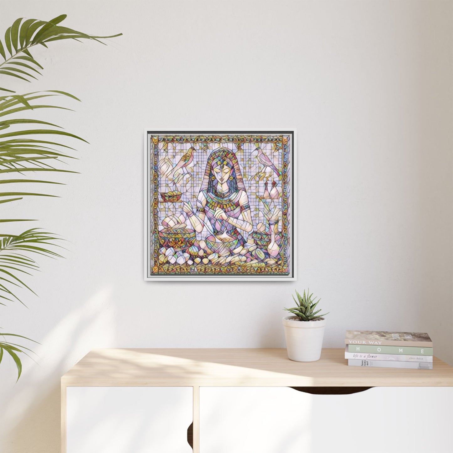 Egyptian Goddess Mosaic Framed Canvas Art