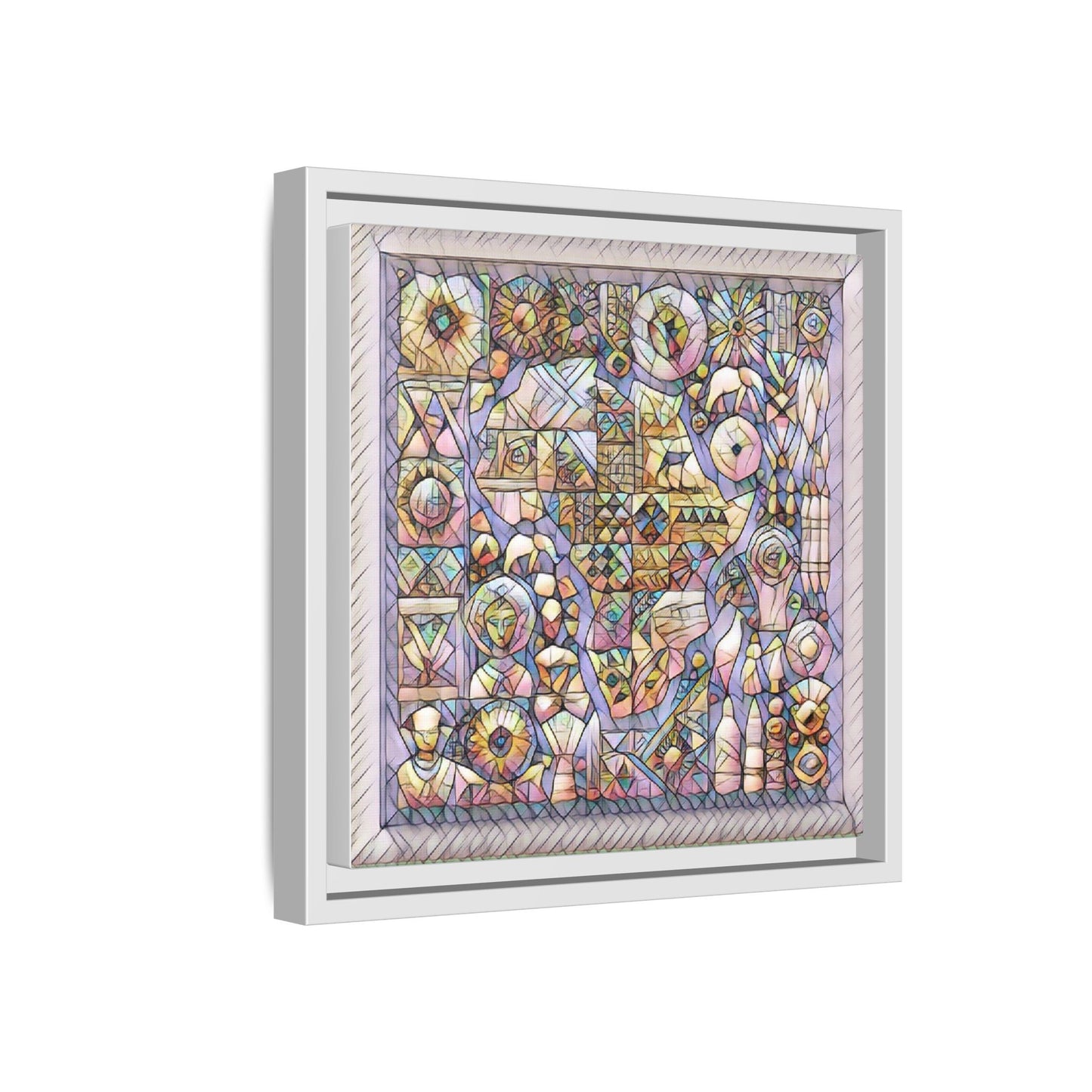 Framed Abstract Mosaic Matte Canvas Art — Pastel Geometric Wall Decor