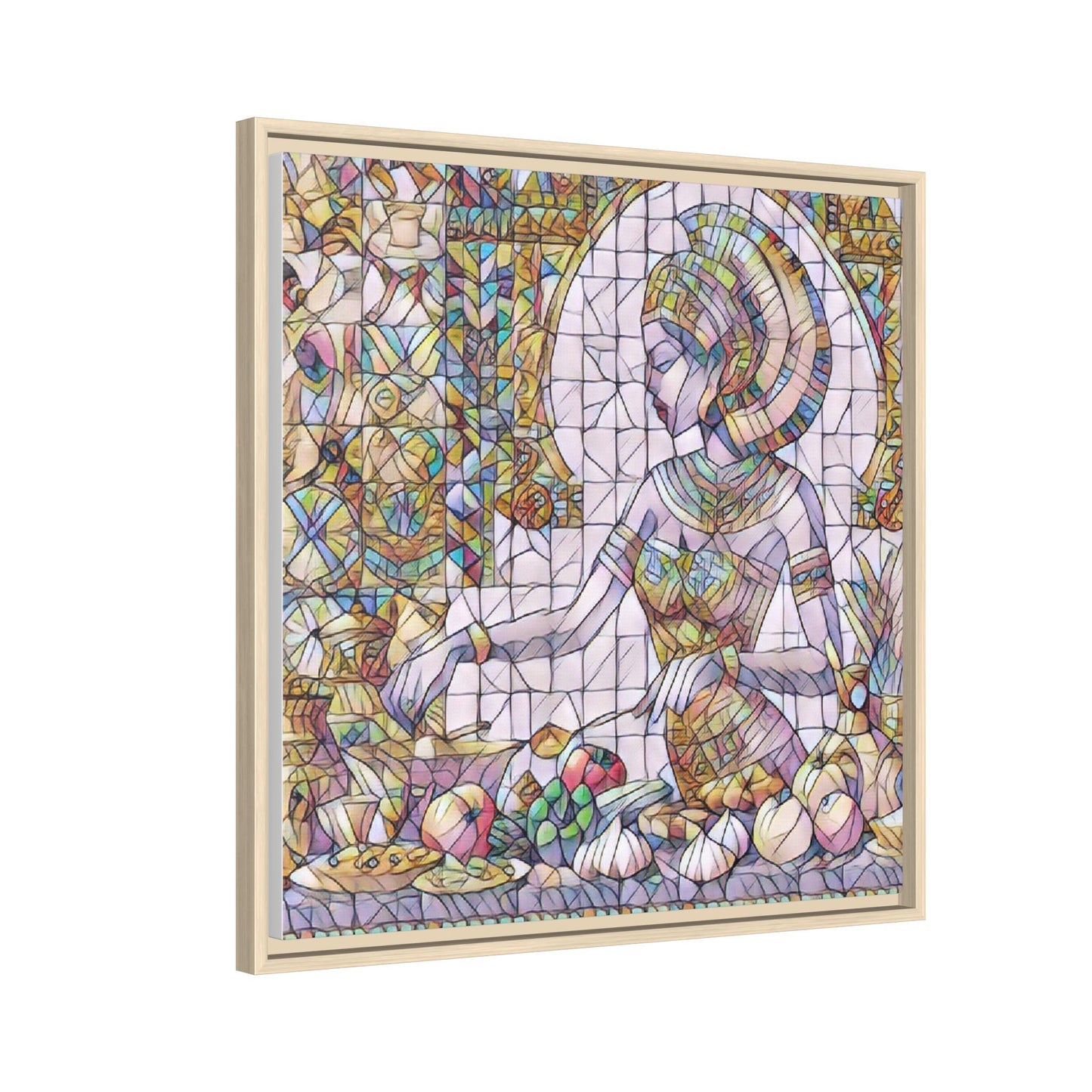 Egyptian Goddess Stained Glass Style Framed Canvas Art