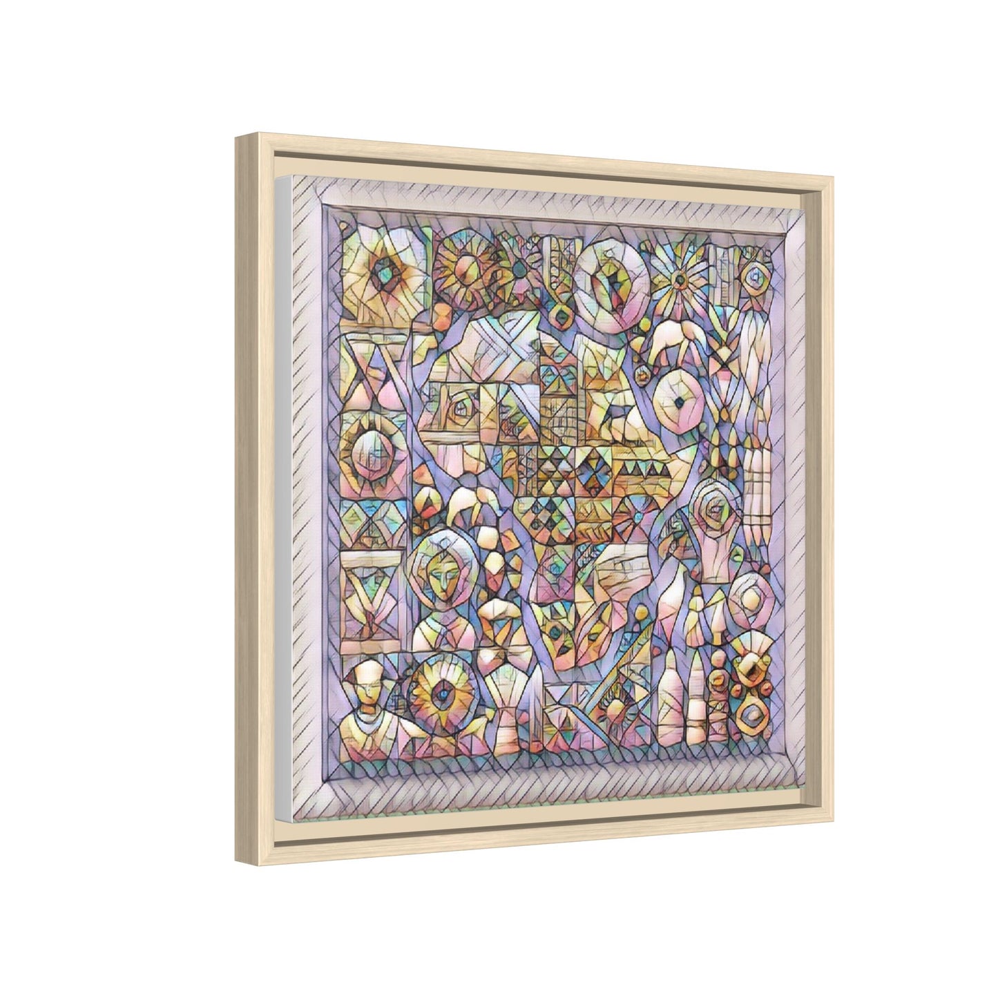 Framed Abstract Mosaic Matte Canvas Art — Pastel Geometric Wall Decor