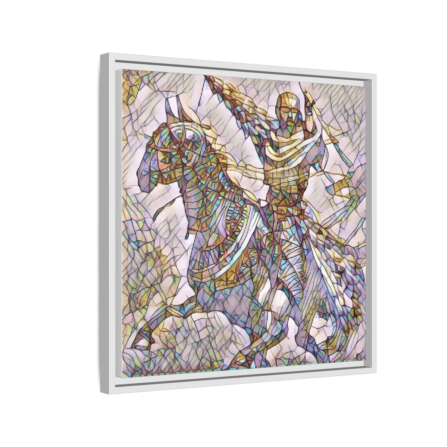 Framed Matte Canvas Print — Stained Glass Knight on Horse Artwork