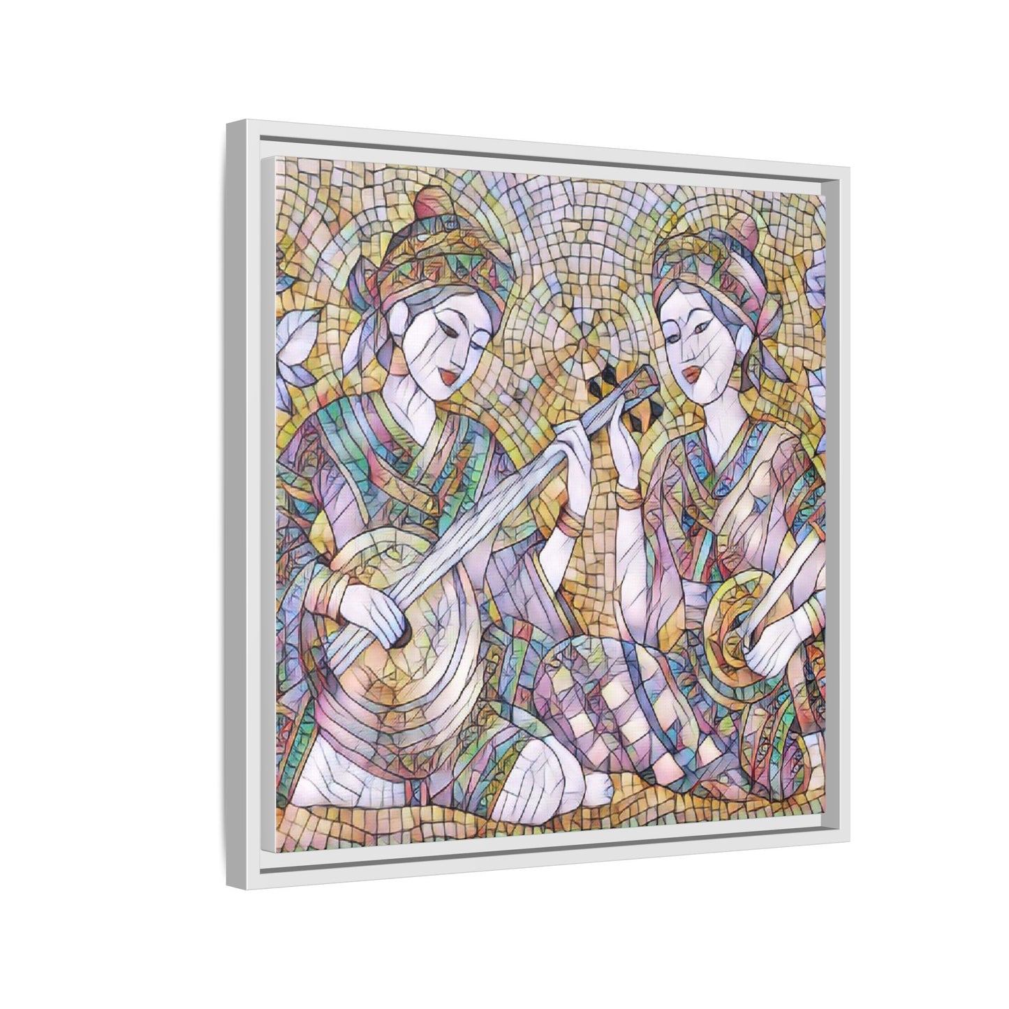 Framed Mosaic Musician Canvas Art — Ethnic Duo Wall Decor