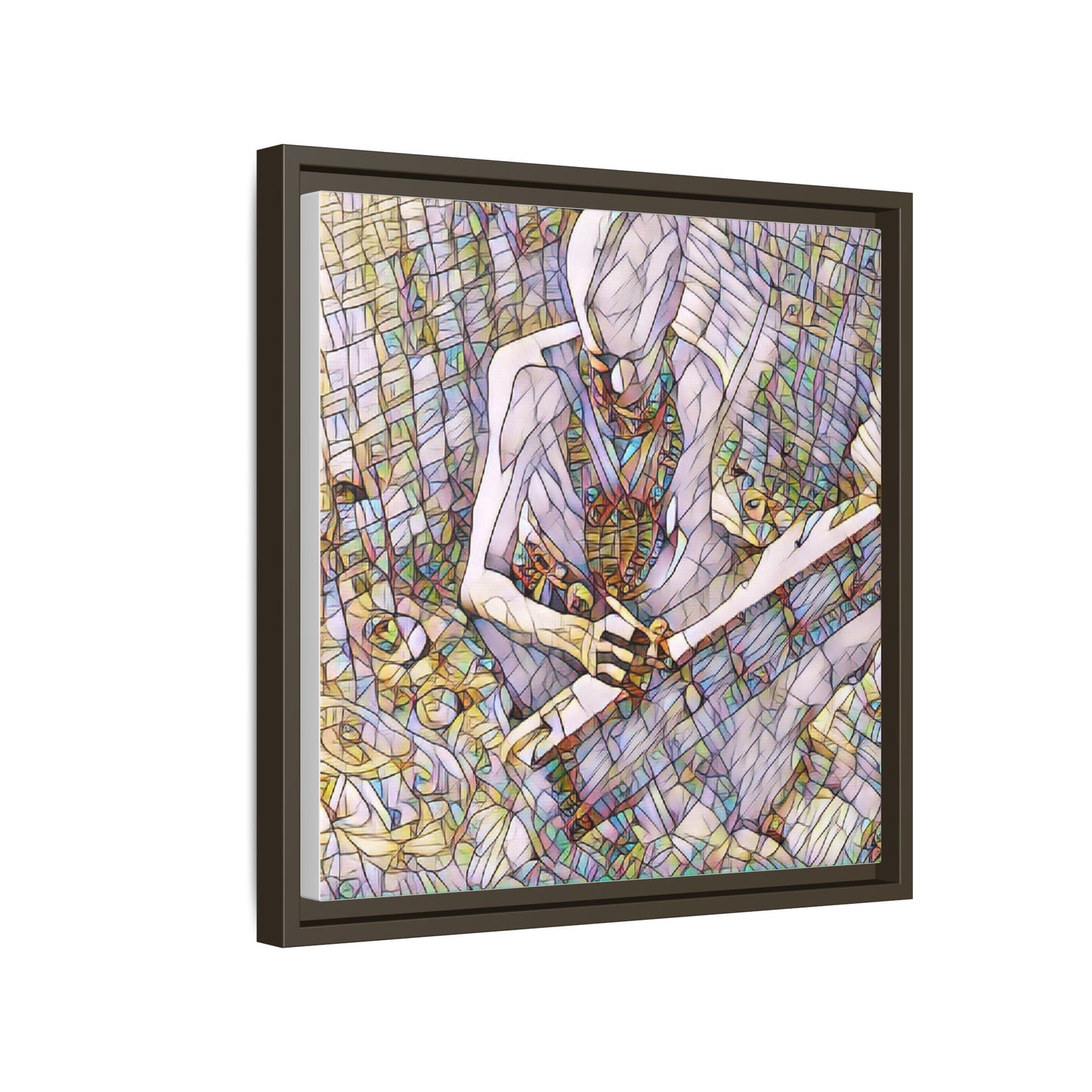 Abstract Fantasy Warrior Matte Framed Canvas — Colorful Stained-Glass Style Art