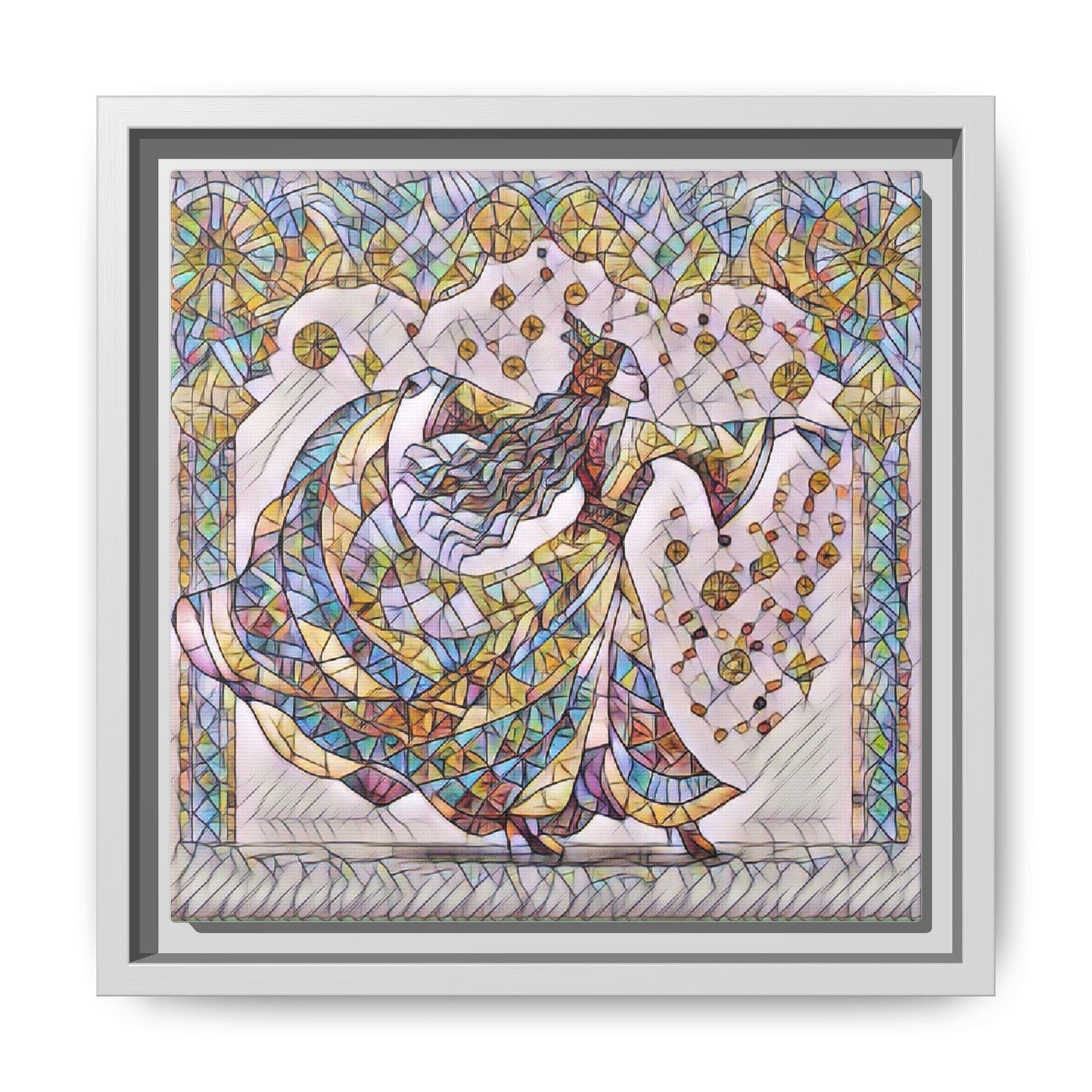 Stained Glass Dancing Dervish Framed Canvas Art
