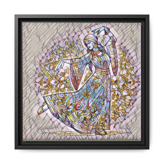 Framed Matte Canvas - Colorful Folk Dancer Stained-Glass Art