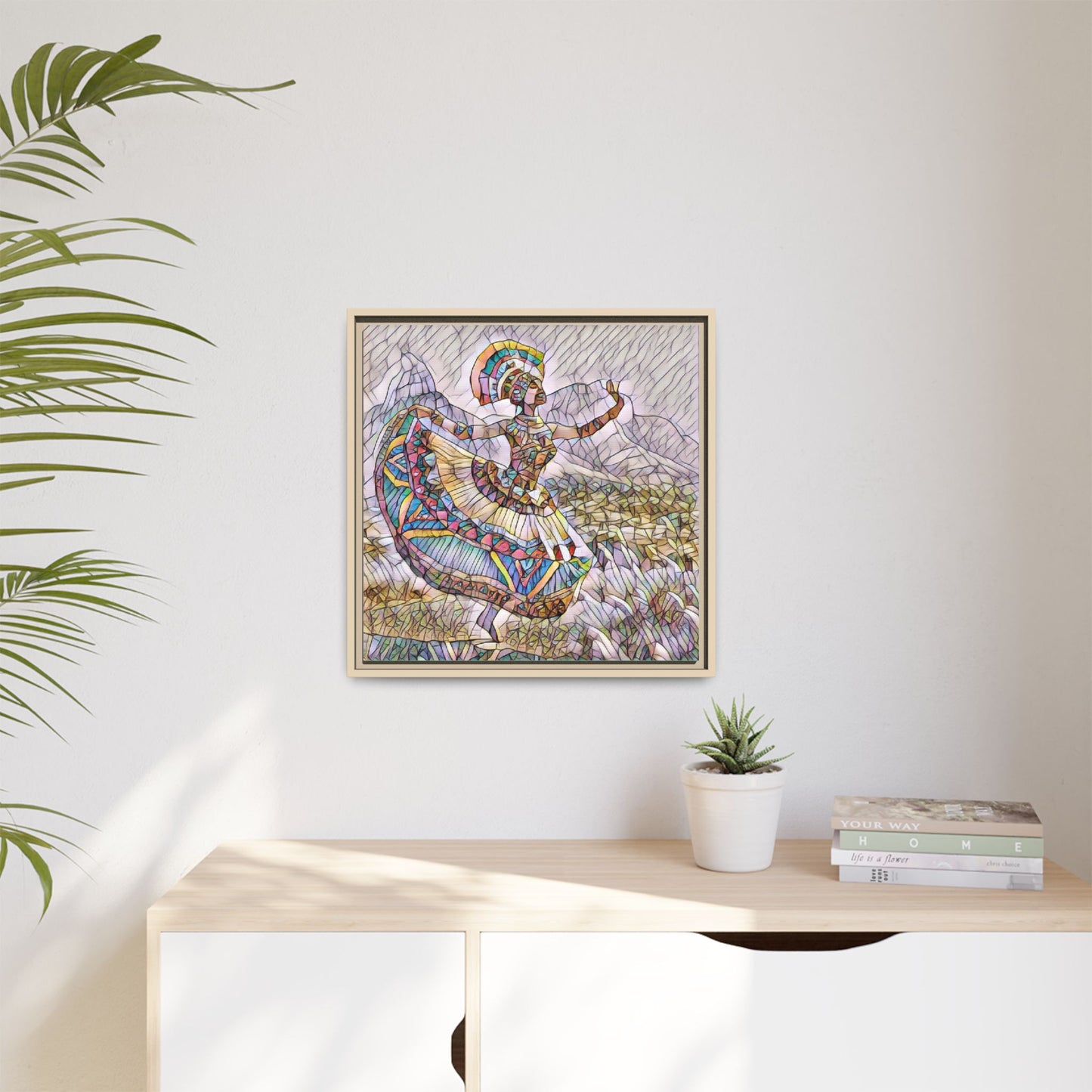 Ballerina Mosaic Framed Canvas Print — Colorful Ethnic Dance Wall Art