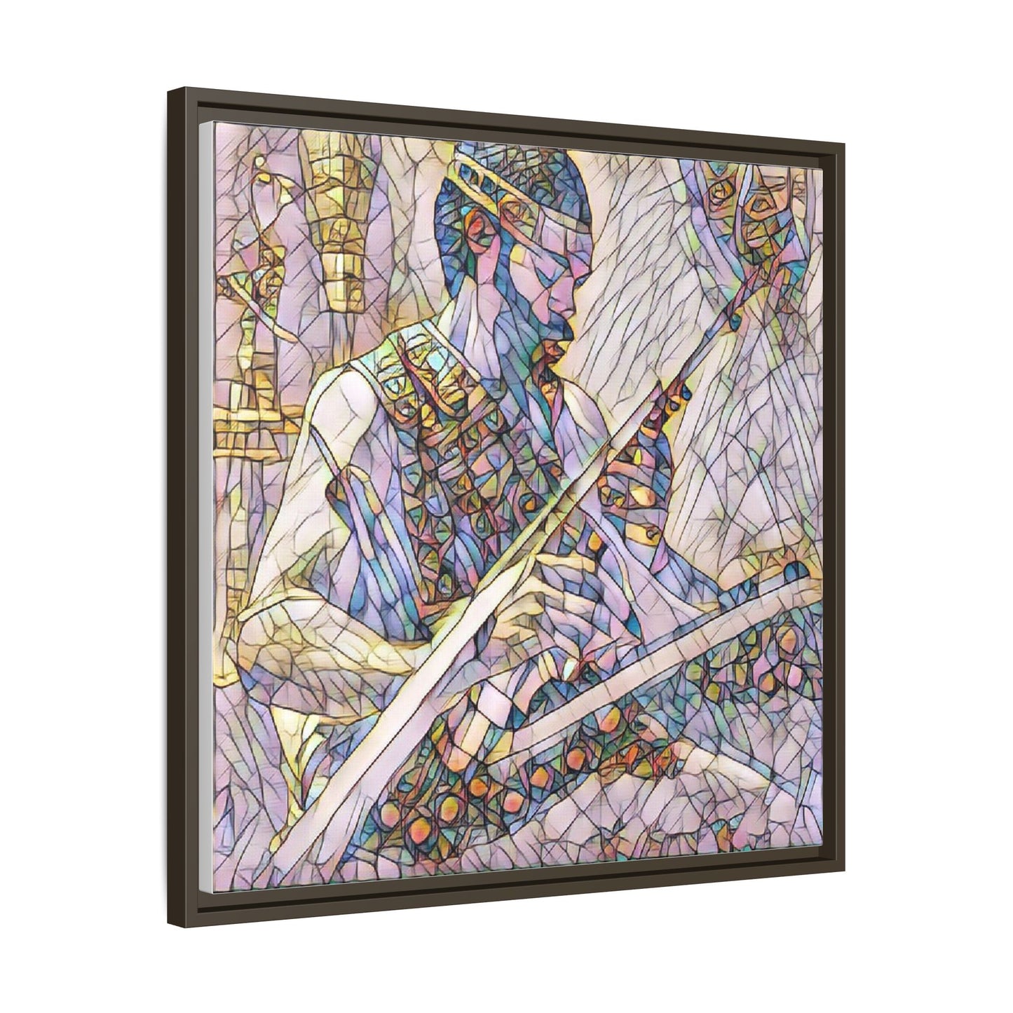 Framed Matte Canvas — Abstract Musician Stained-Glass Art Print