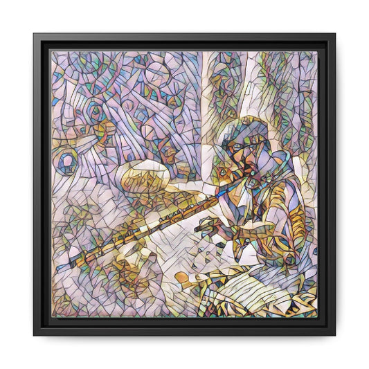 Framed Matte Canvas - Abstract Flute Musician Art Print