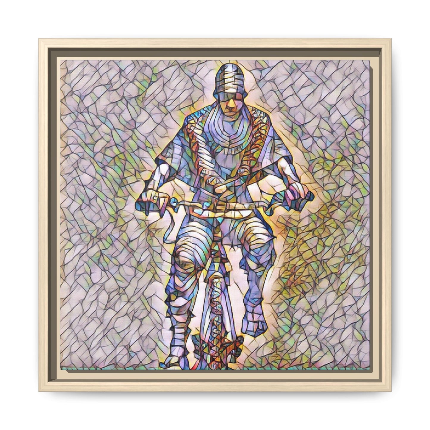 Framed Matte Canvas Art - Stylized Cyclist Illustration