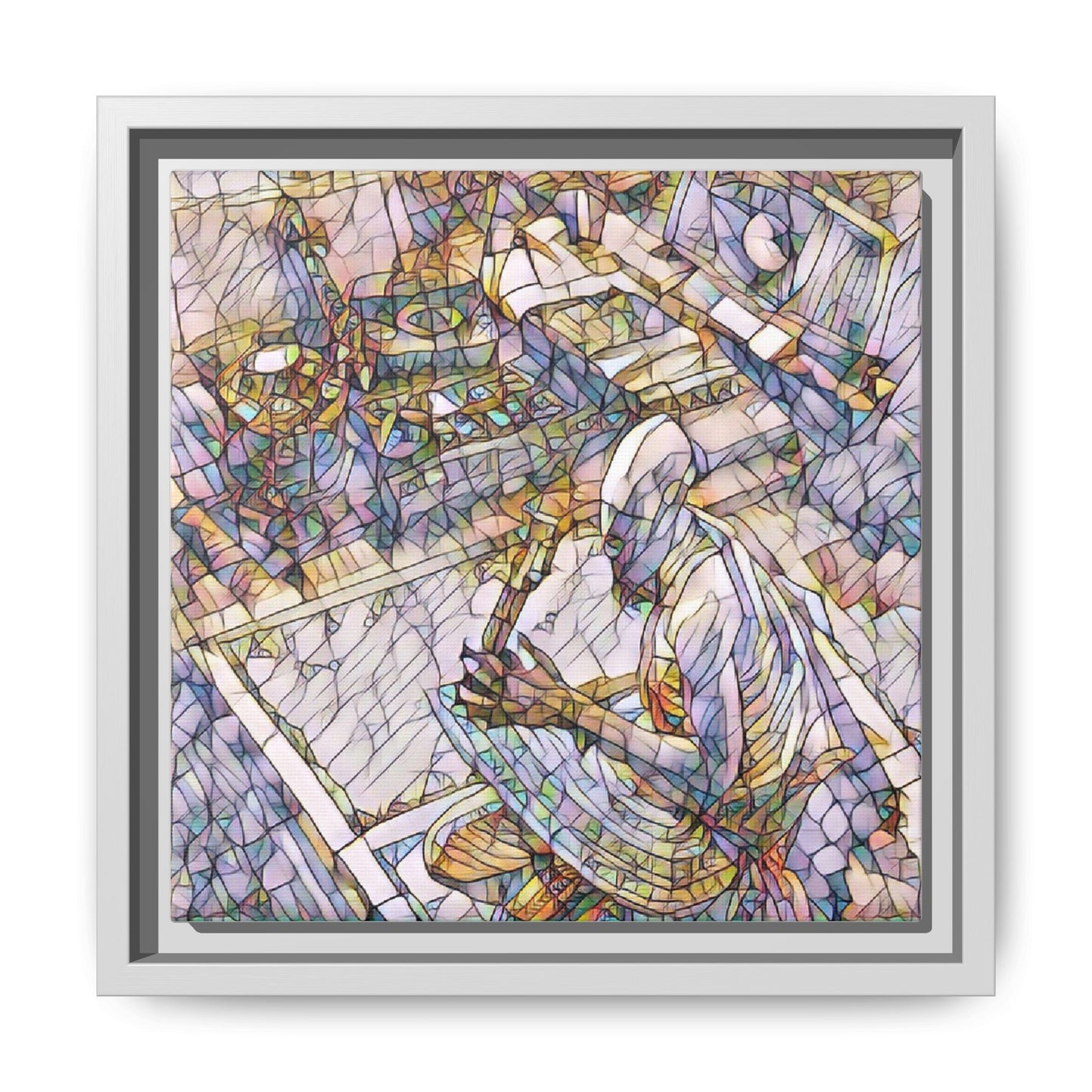 Stained-Glass DJ Matte Canvas Print (Framed) — Colorful Music Room Wall Art