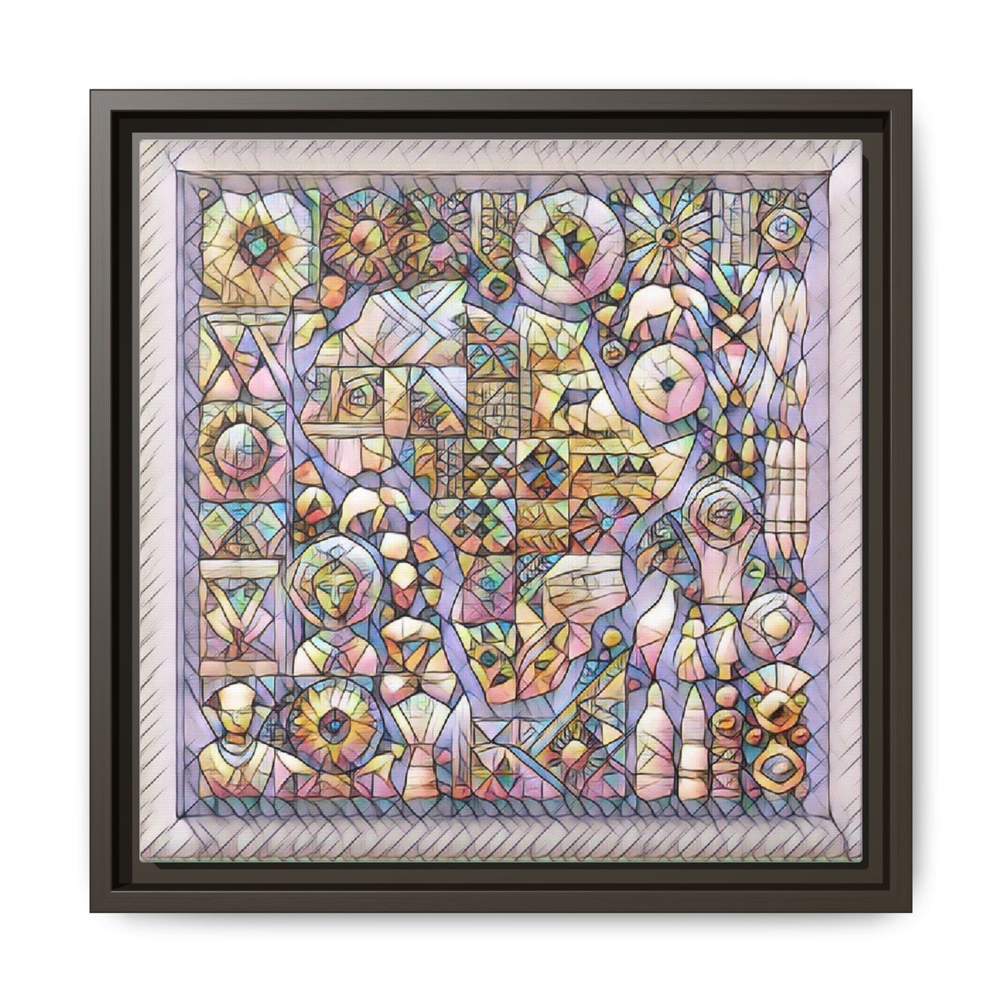 Framed Abstract Mosaic Matte Canvas Art — Pastel Geometric Wall Decor