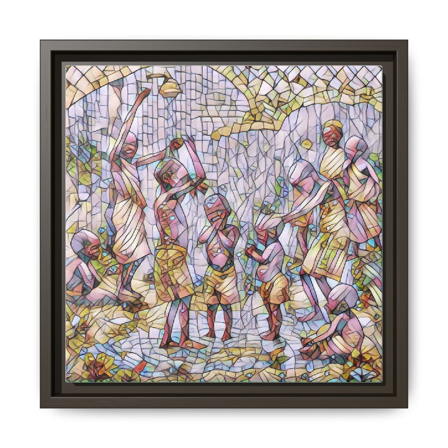 Framed Matte Canvas – Colorful Mosaic Children Playing Wall Art
