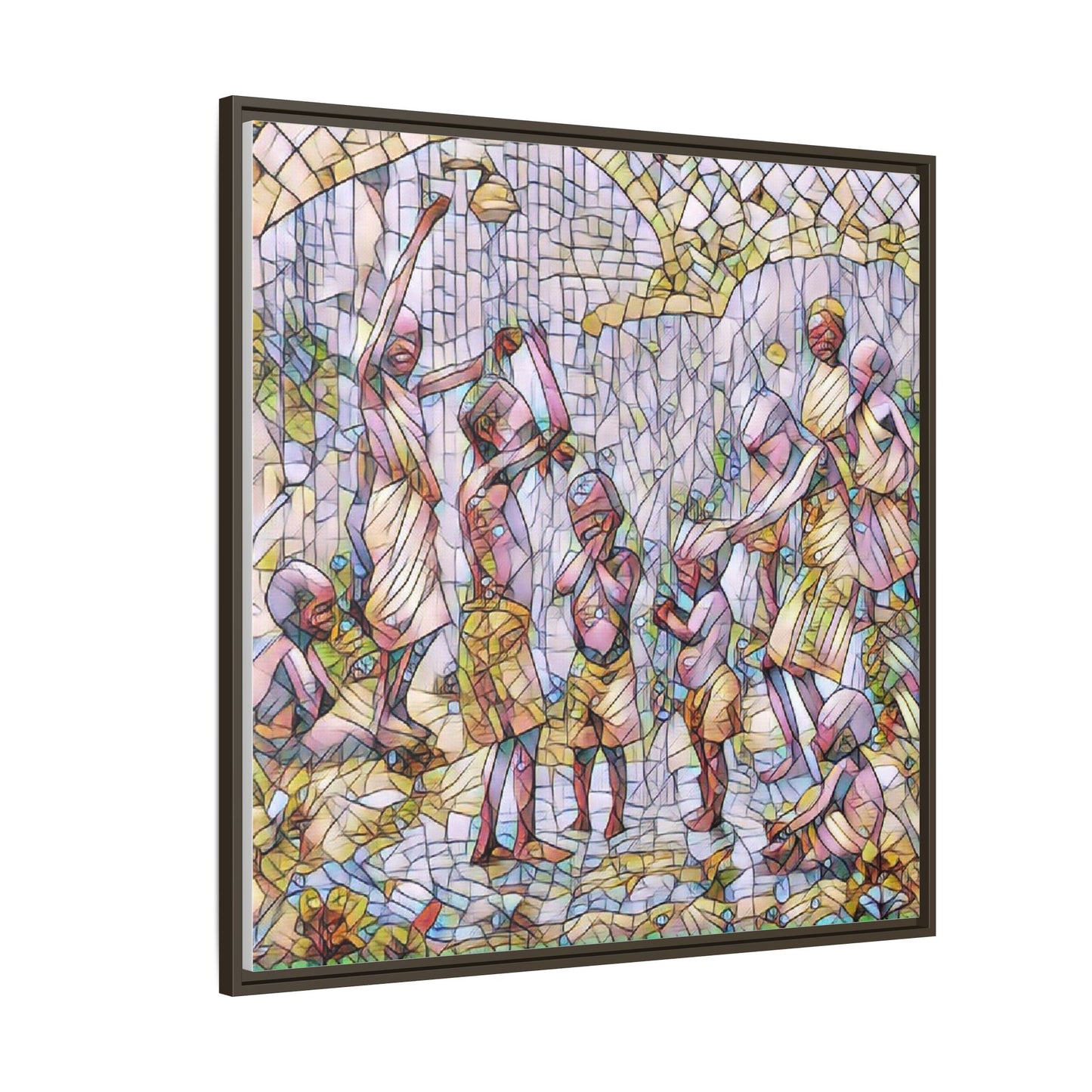 Framed Matte Canvas – Colorful Mosaic Children Playing Wall Art