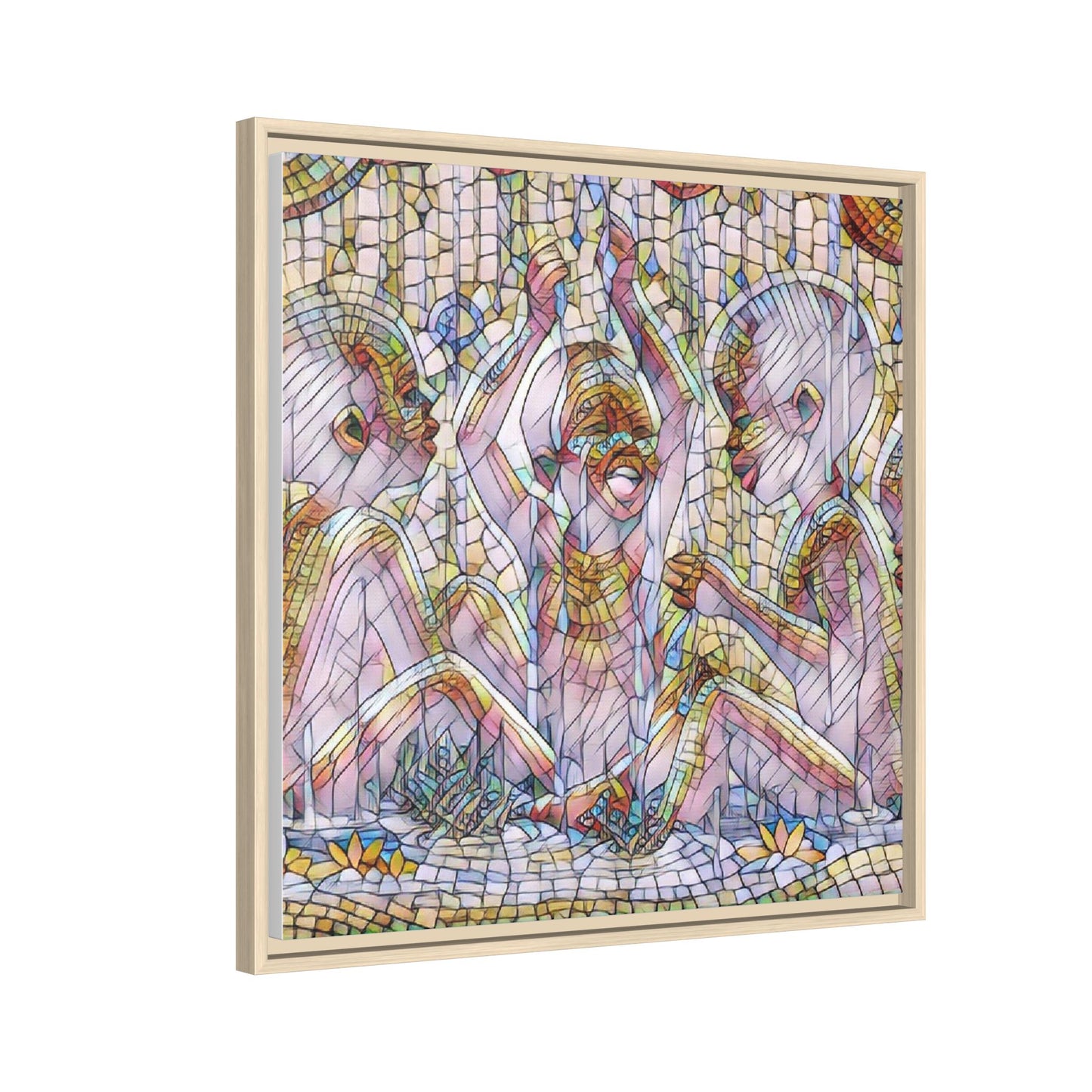 Framed Matte Canvas Art — Mosaic Children Playing (Multicolor)