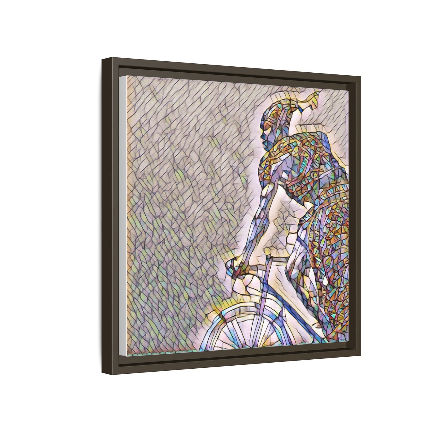 Cyclist Mosaic Matte Canvas Print — Framed Multicolor Bike Art