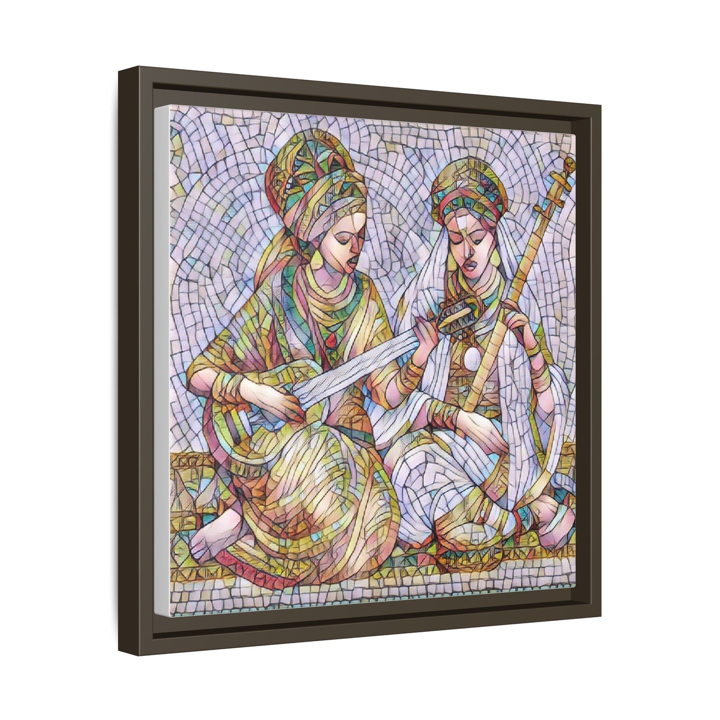 Framed Mosaic Art Print — Two Women Playing Lutes (Matte Canvas)