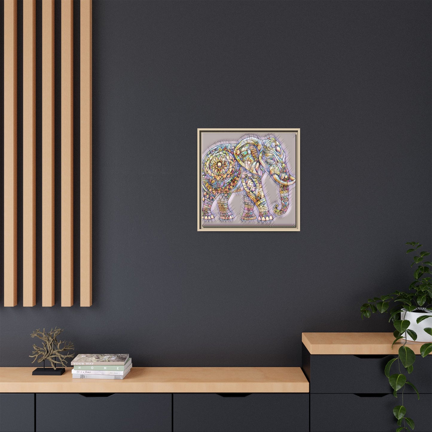 Colorful Mosaic Elephant Framed Canvas Print