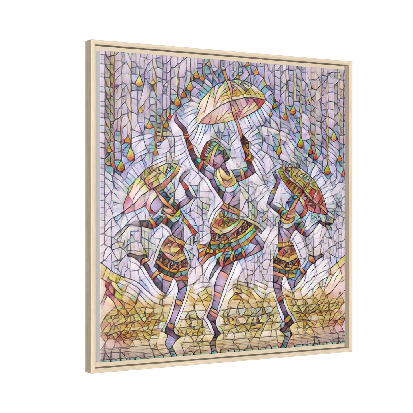 Colorful African Dance Framed Canvas Art — Umbrella Dancers Wall Decor