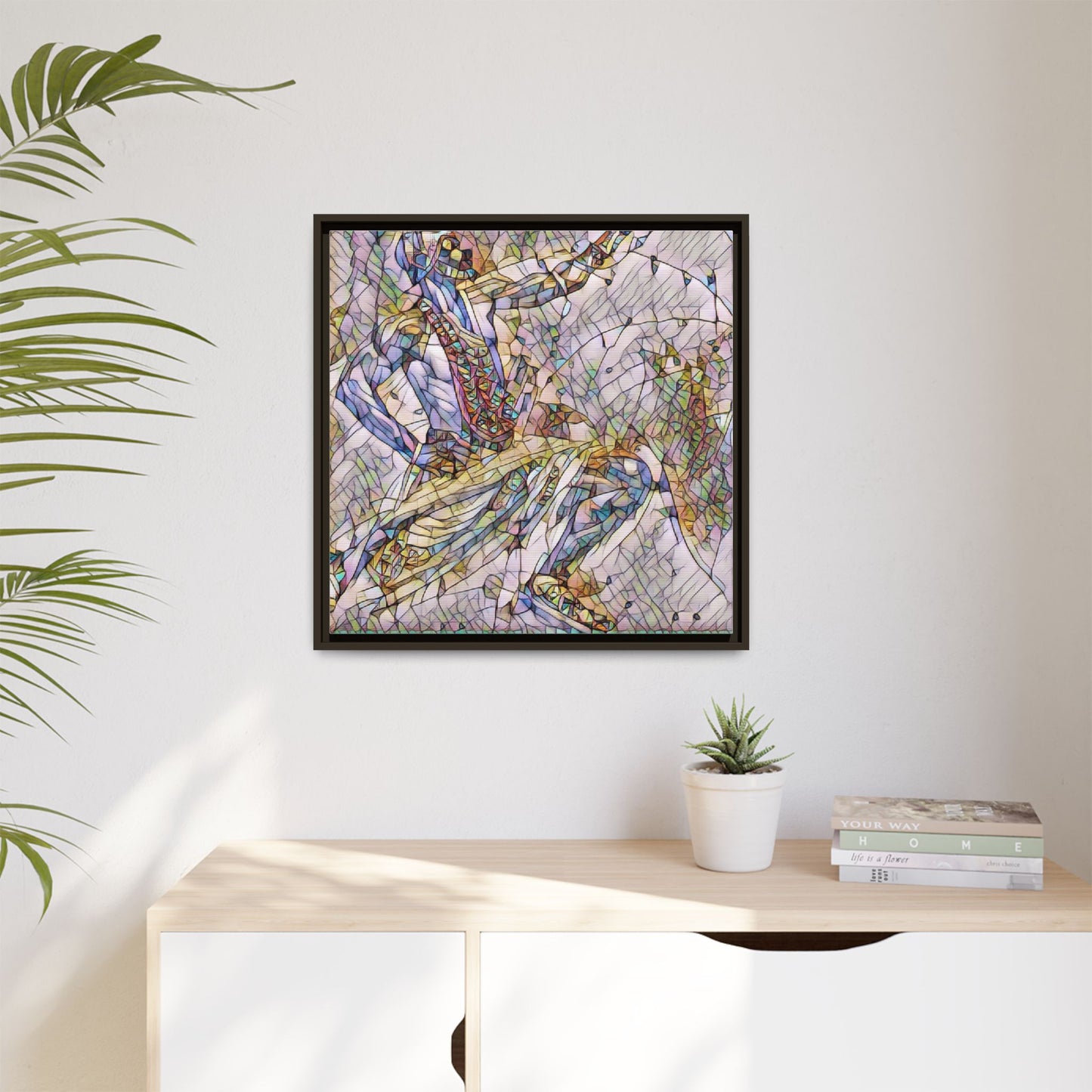 Abstract Stained-Glass Dancers — Framed Matte Canvas Art