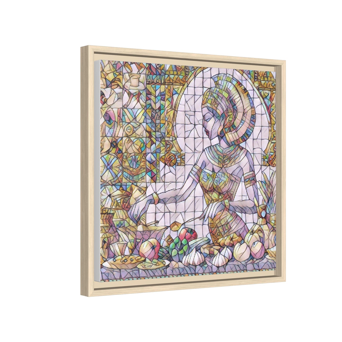 Egyptian Goddess Stained Glass Style Framed Canvas Art
