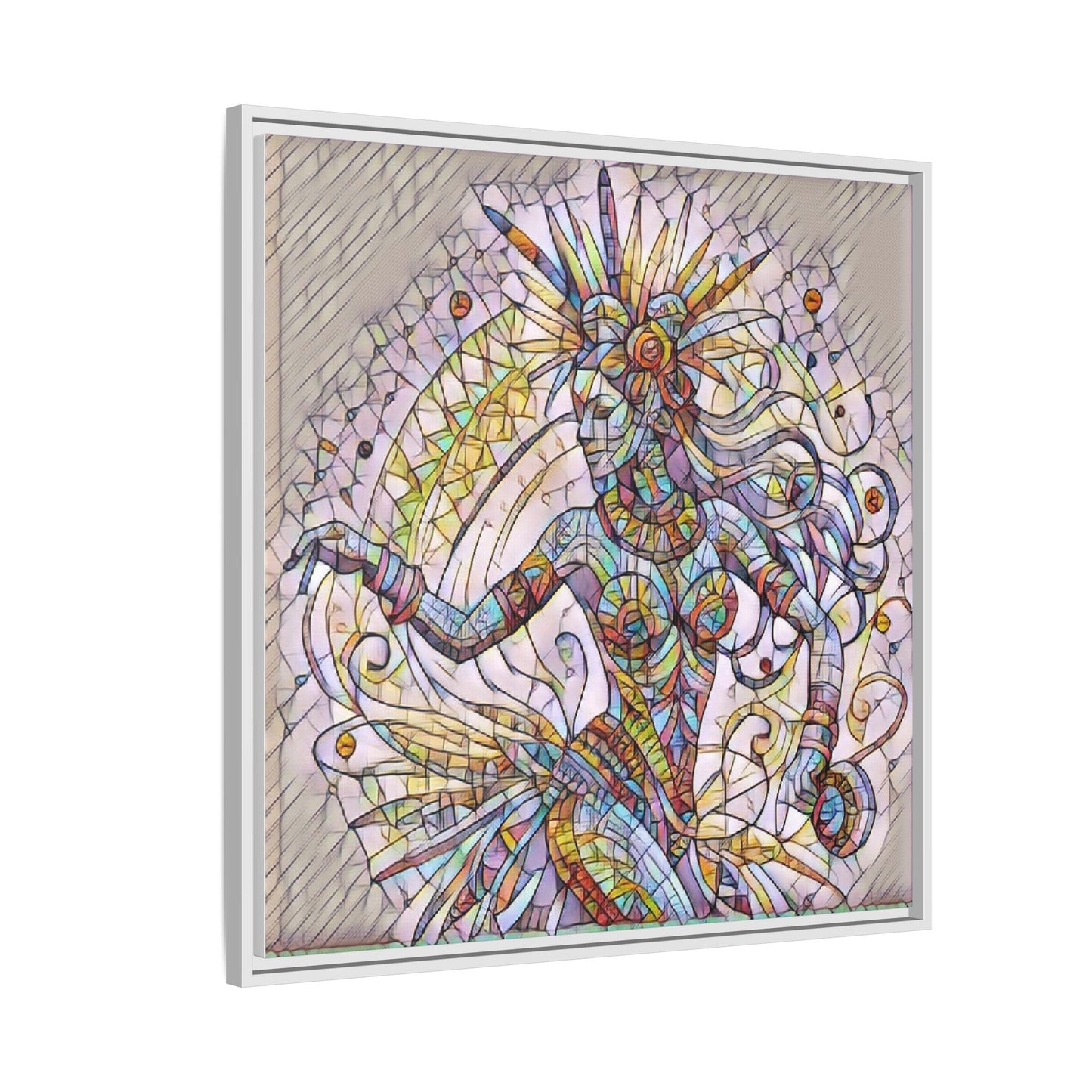 Colorful Mermaid Mosaic Framed Canvas Art — Boho Ocean Wall Decor