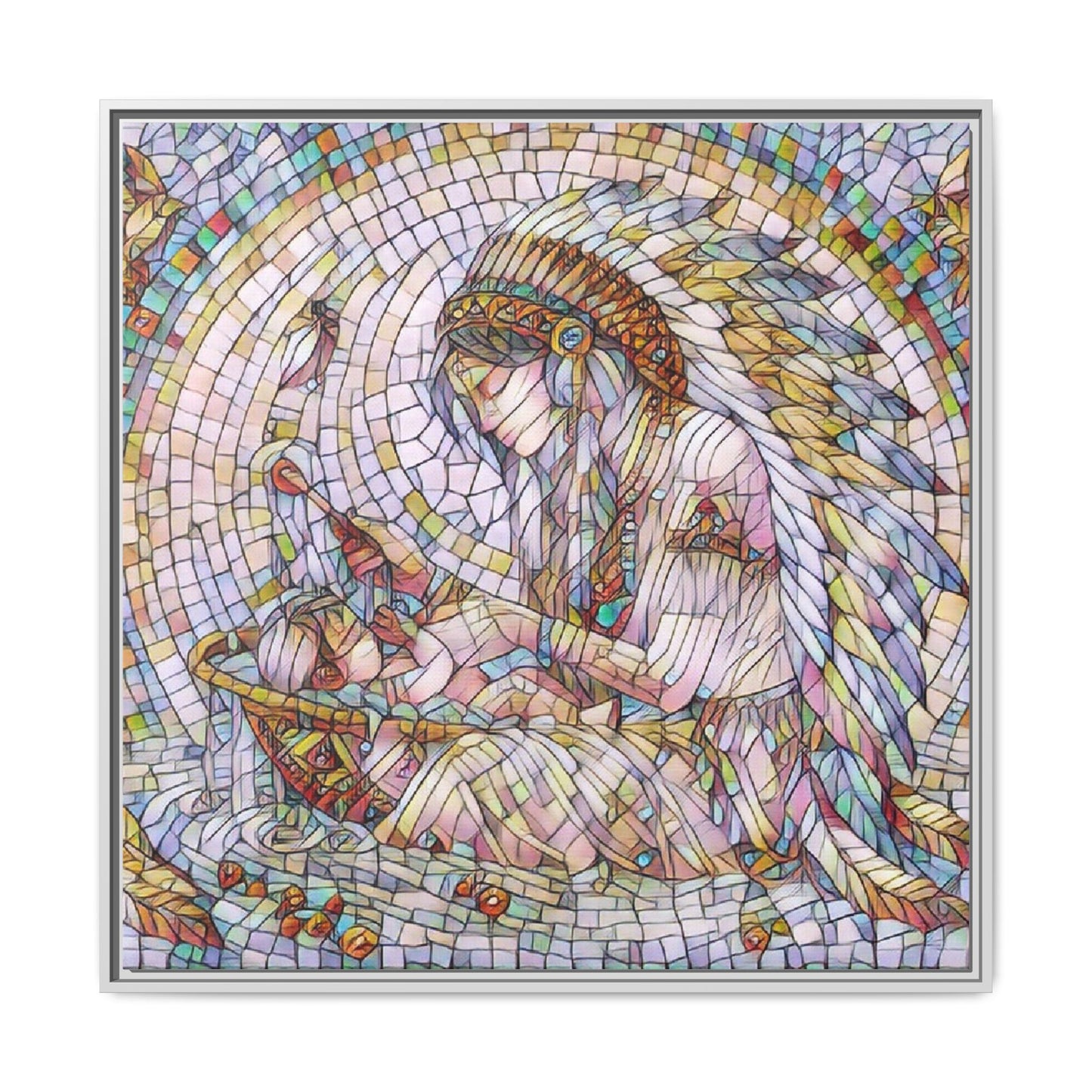 Framed Mosaic Native Mother & Child Matte Canvas Art