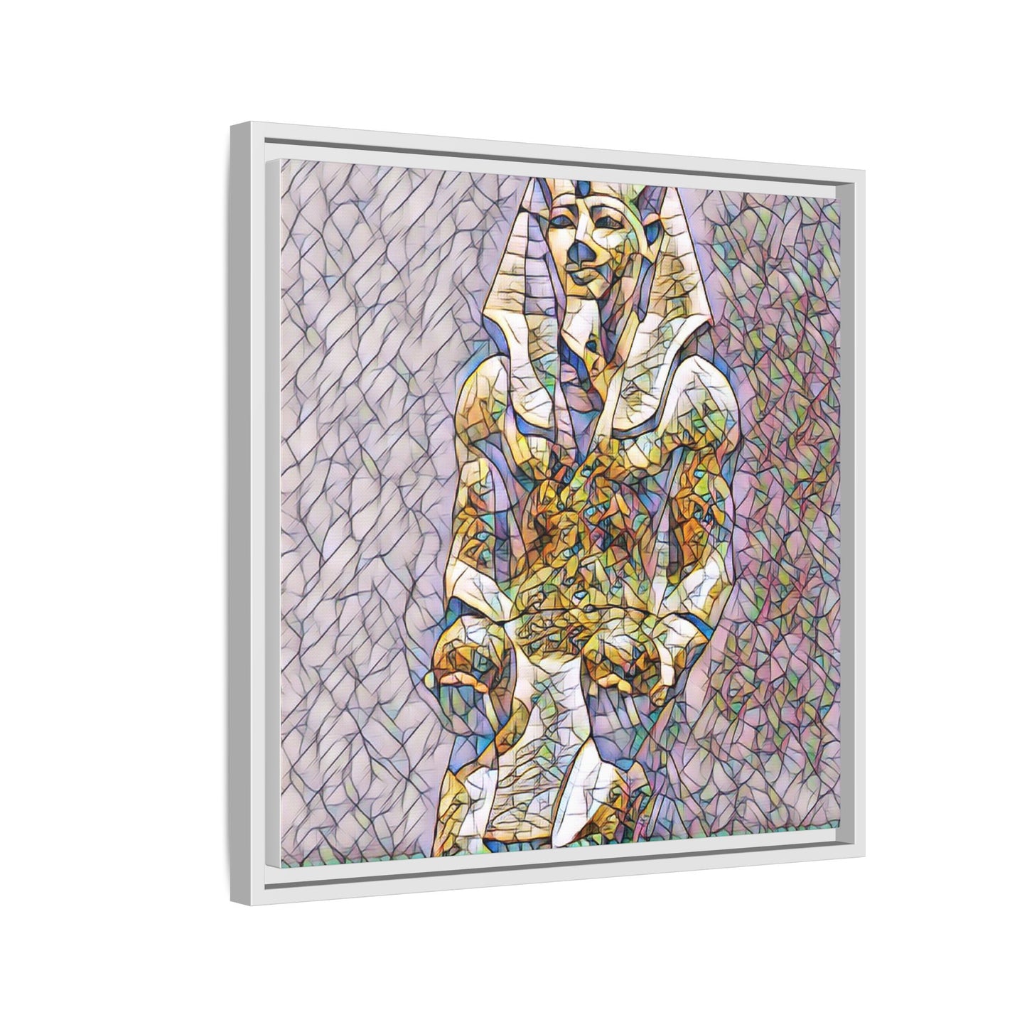 Framed Abstract Pharaoh Matte Canvas Wall Art — Multicolor Egyptian Statue Print